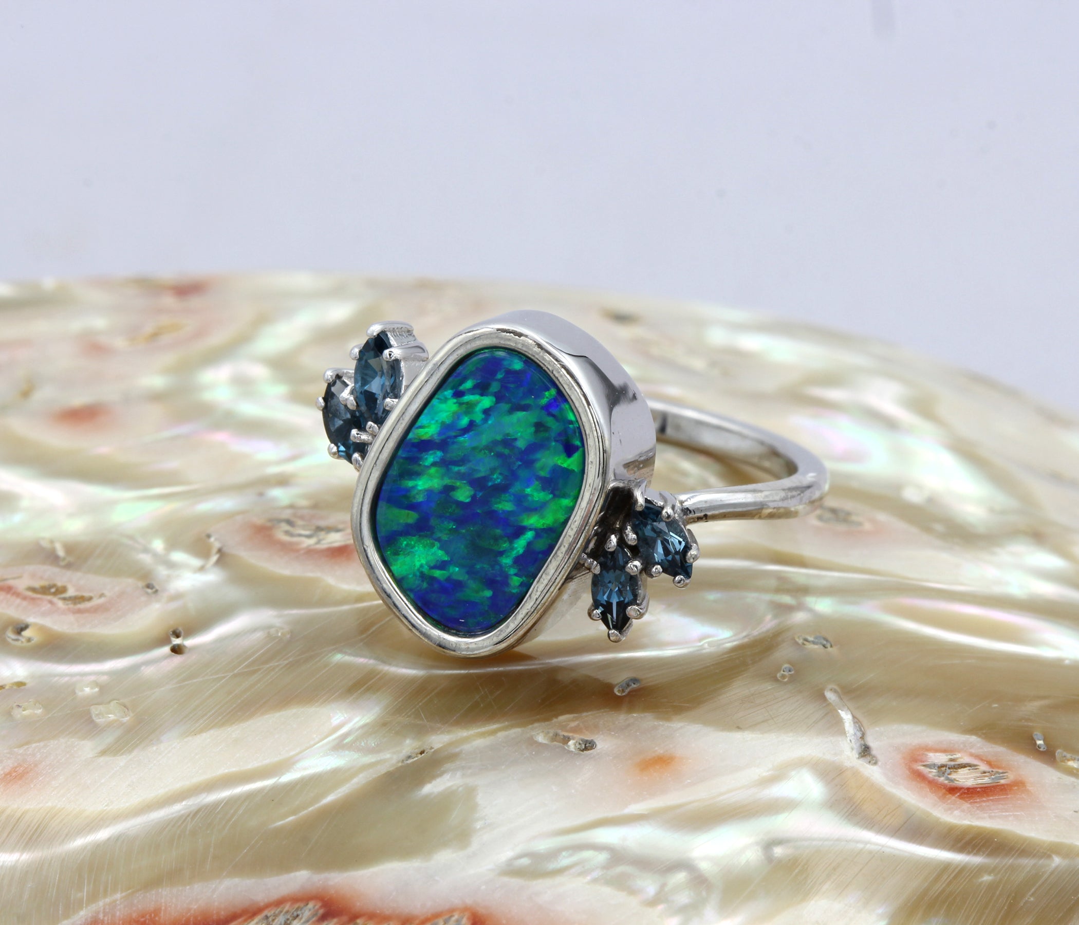 Freeform Blue Green Opal Topaz Ring