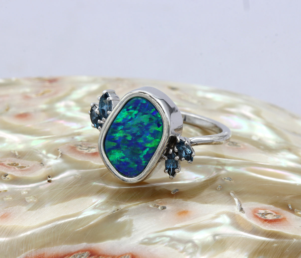 Freeform Blue Green Opal Topaz Ring