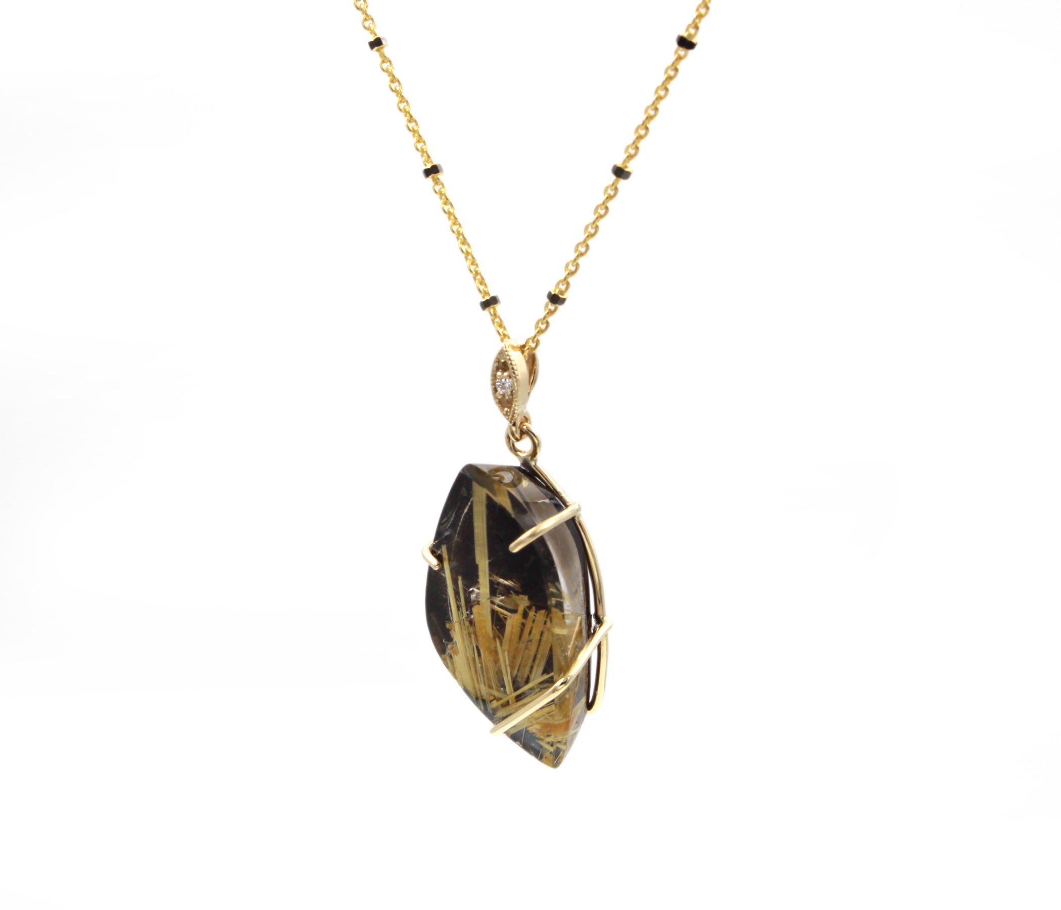 Freeform Rutilated Quartz Onyx Gold Necklace