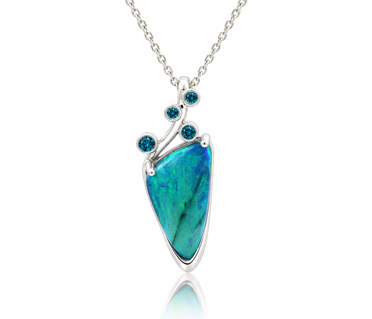 Freeform Teal Blue Diamond Opal Necklace