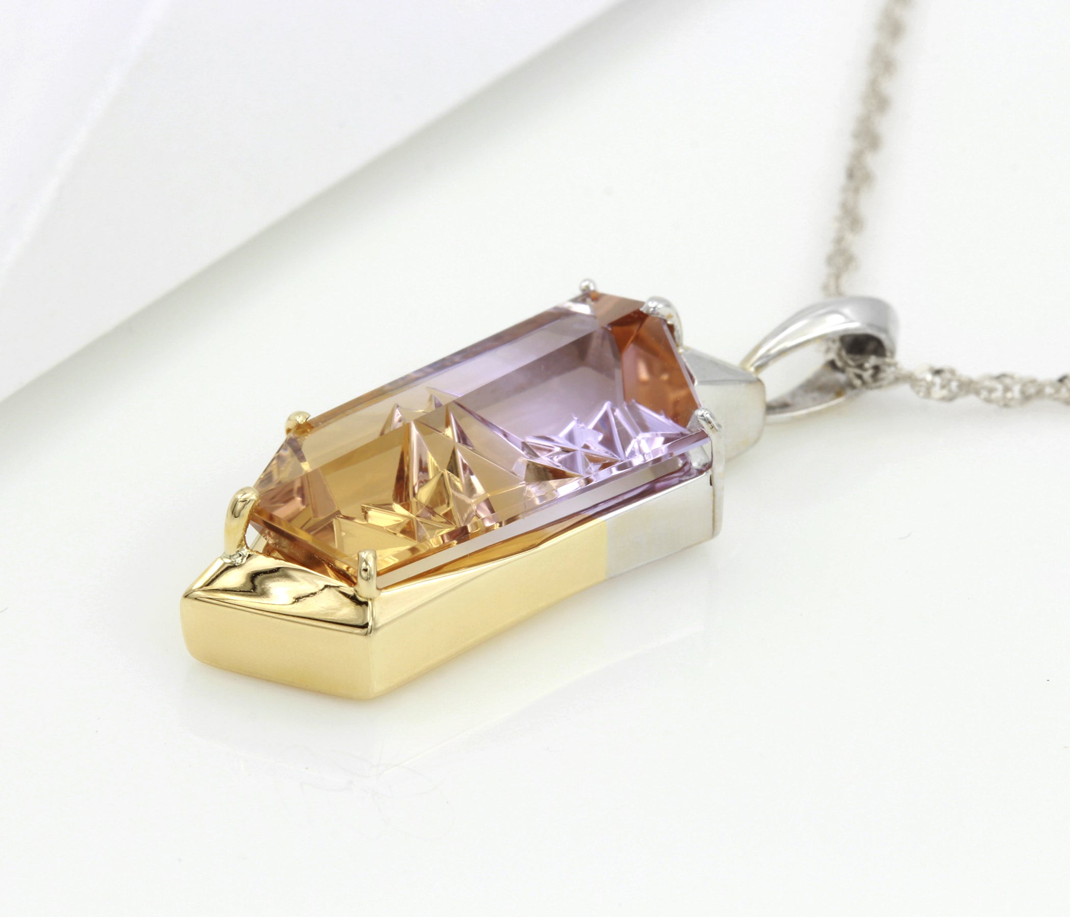 Fancy Cut Ametrine Two Tone Angular Necklace