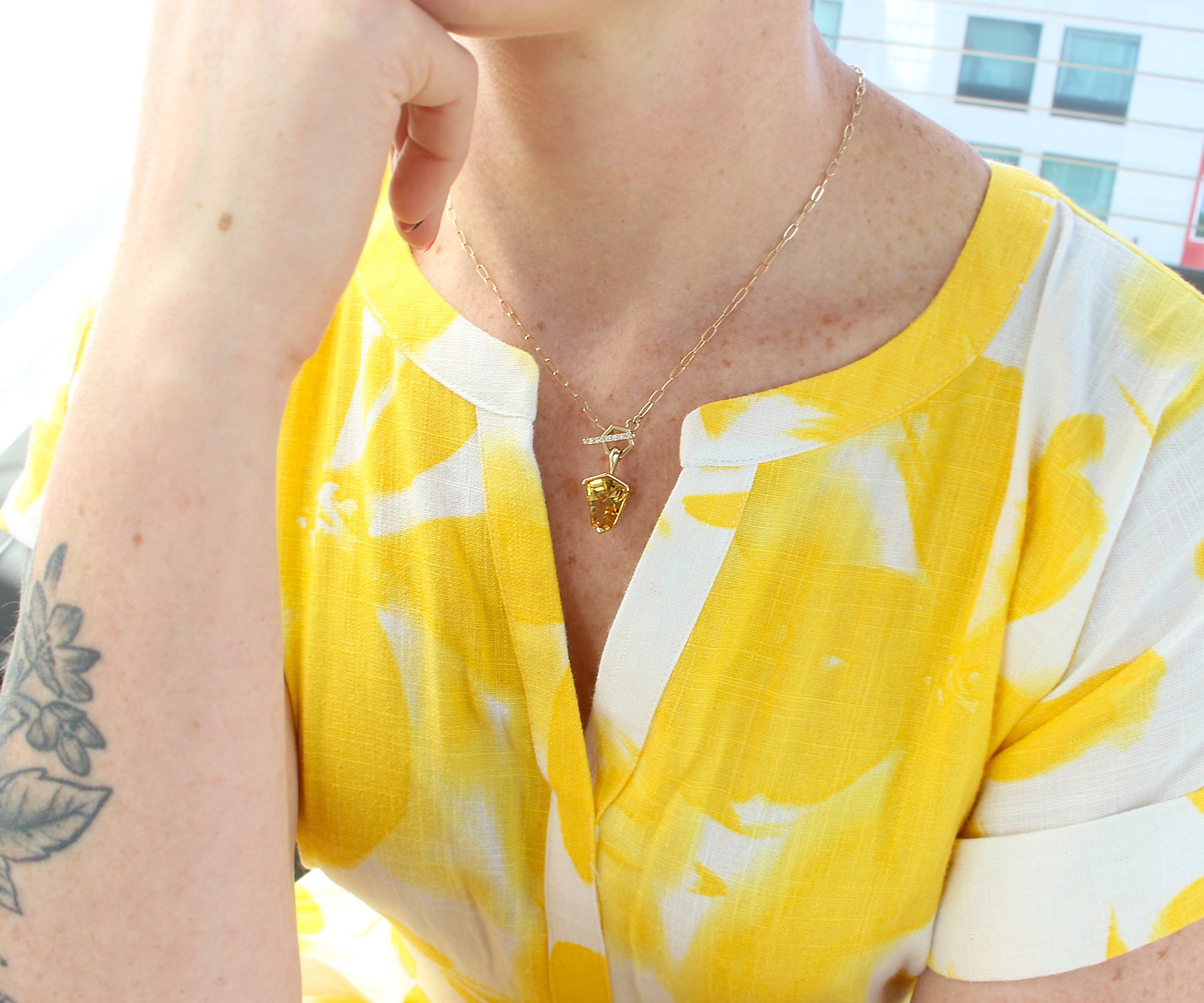 Golden Beryl Diamond Toggle Gold Necklace