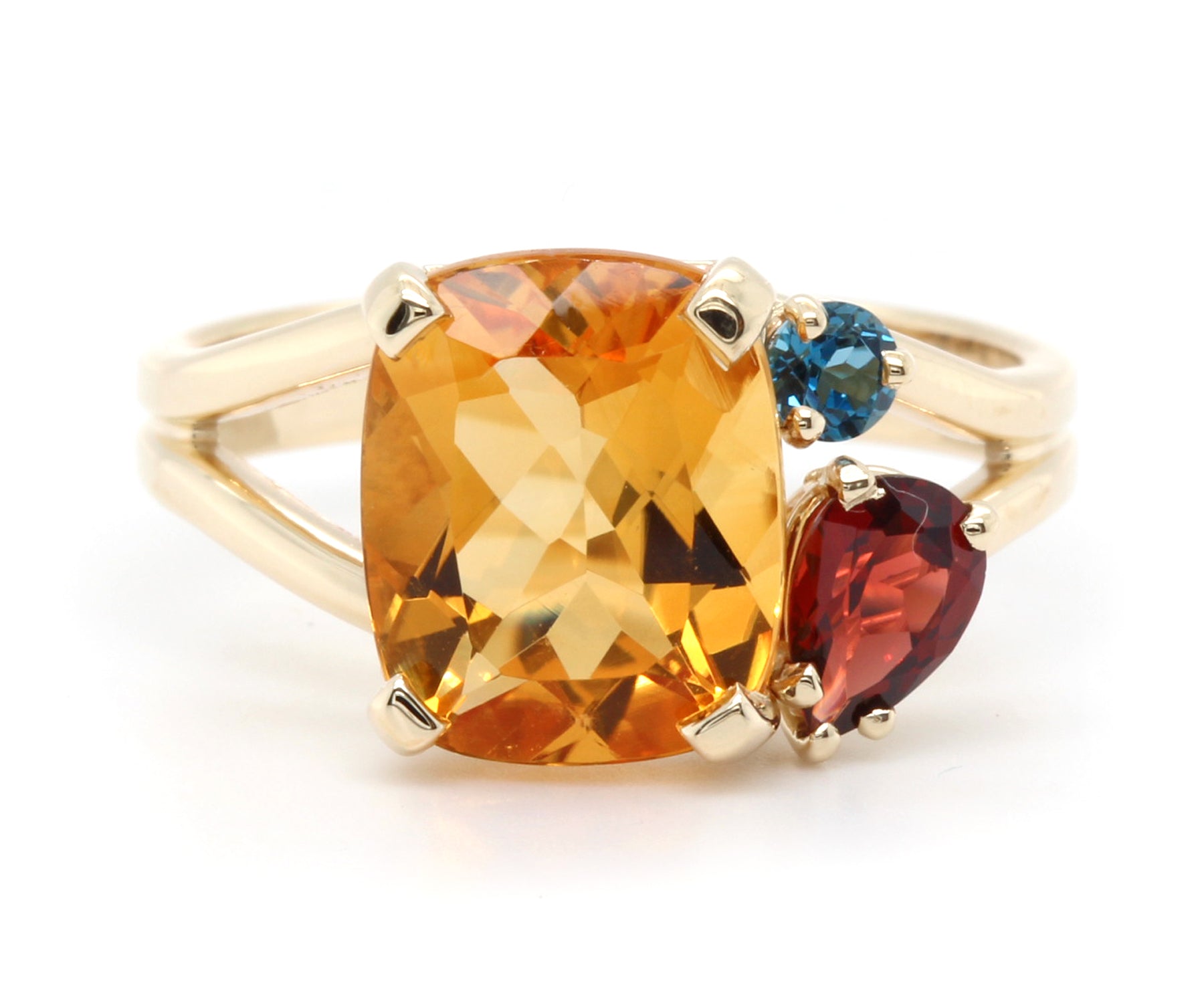 Offset Golden Citrine Garnet Topaz Ring
