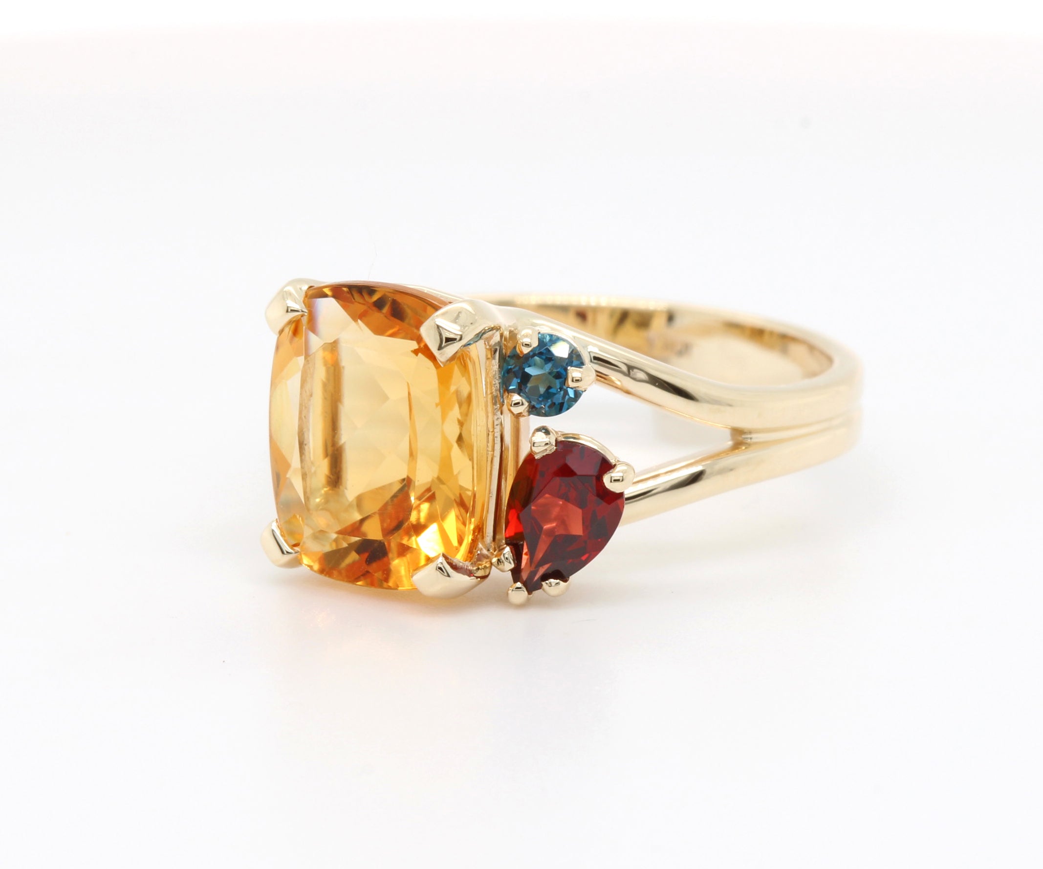 Offset Golden Citrine Garnet Topaz Ring