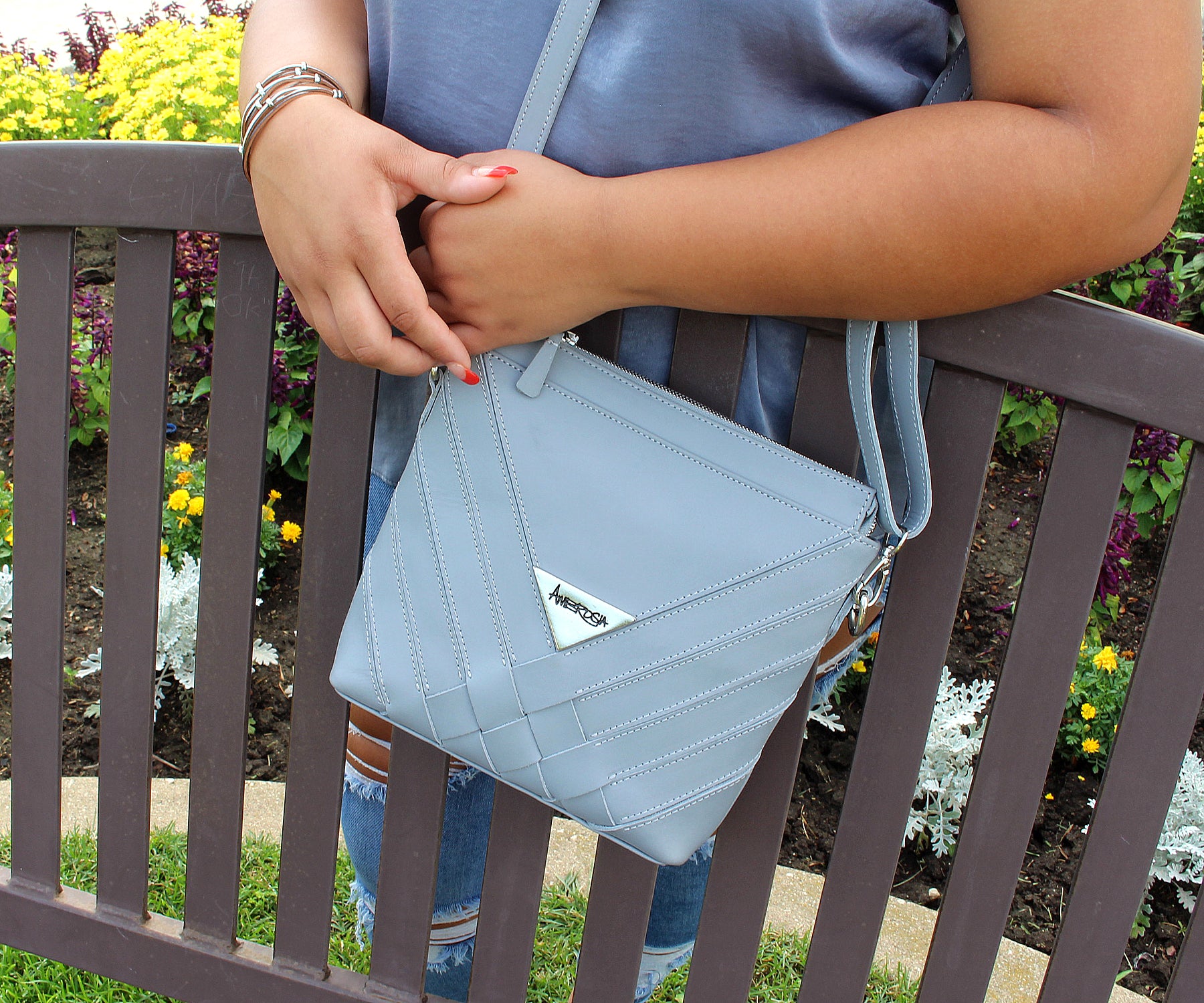 Criss-Cross Genuine Leather Galloper Gray Small Handbag