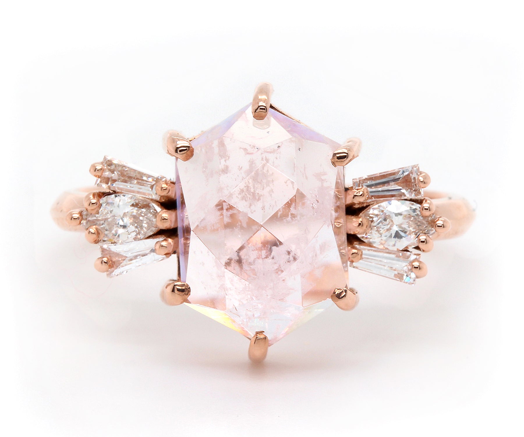 Geometric Morganite Diamond Art Deco Rose Gold Ring