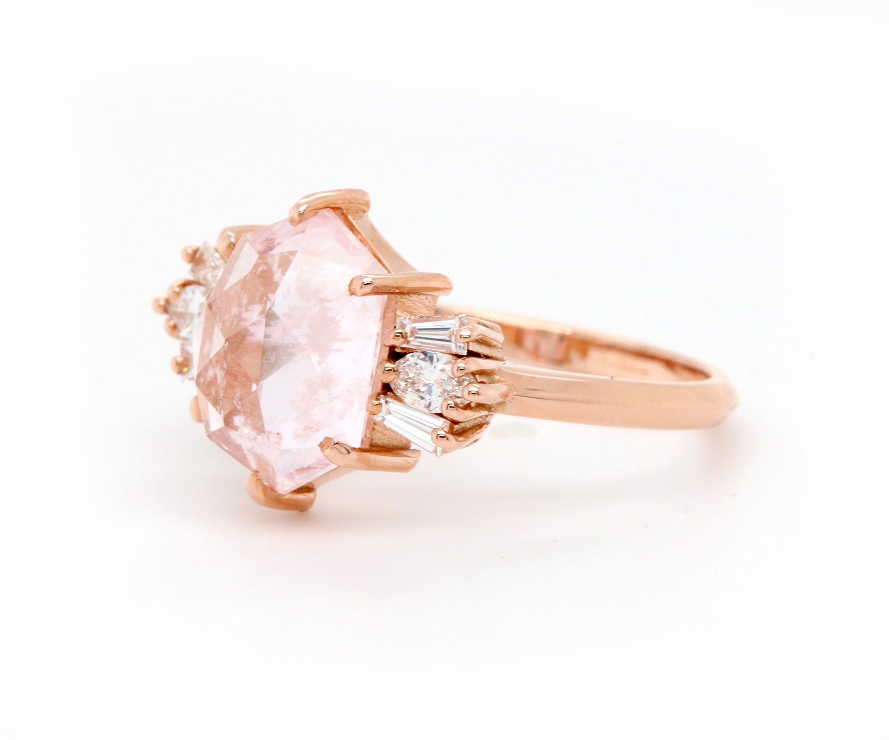 Geometric Morganite Diamond Art Deco Rose Gold Ring