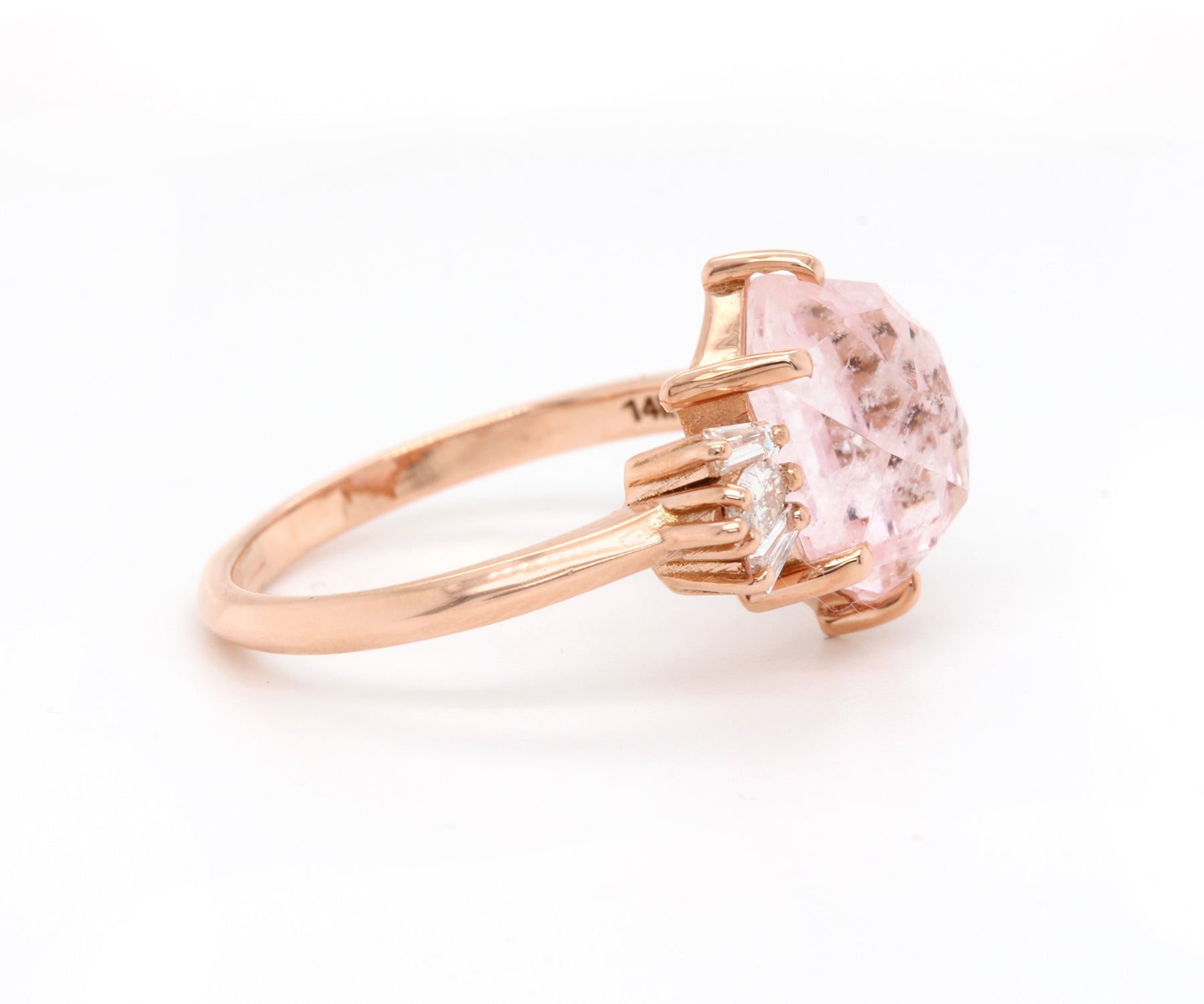Geometric Morganite Diamond Art Deco Rose Gold Ring