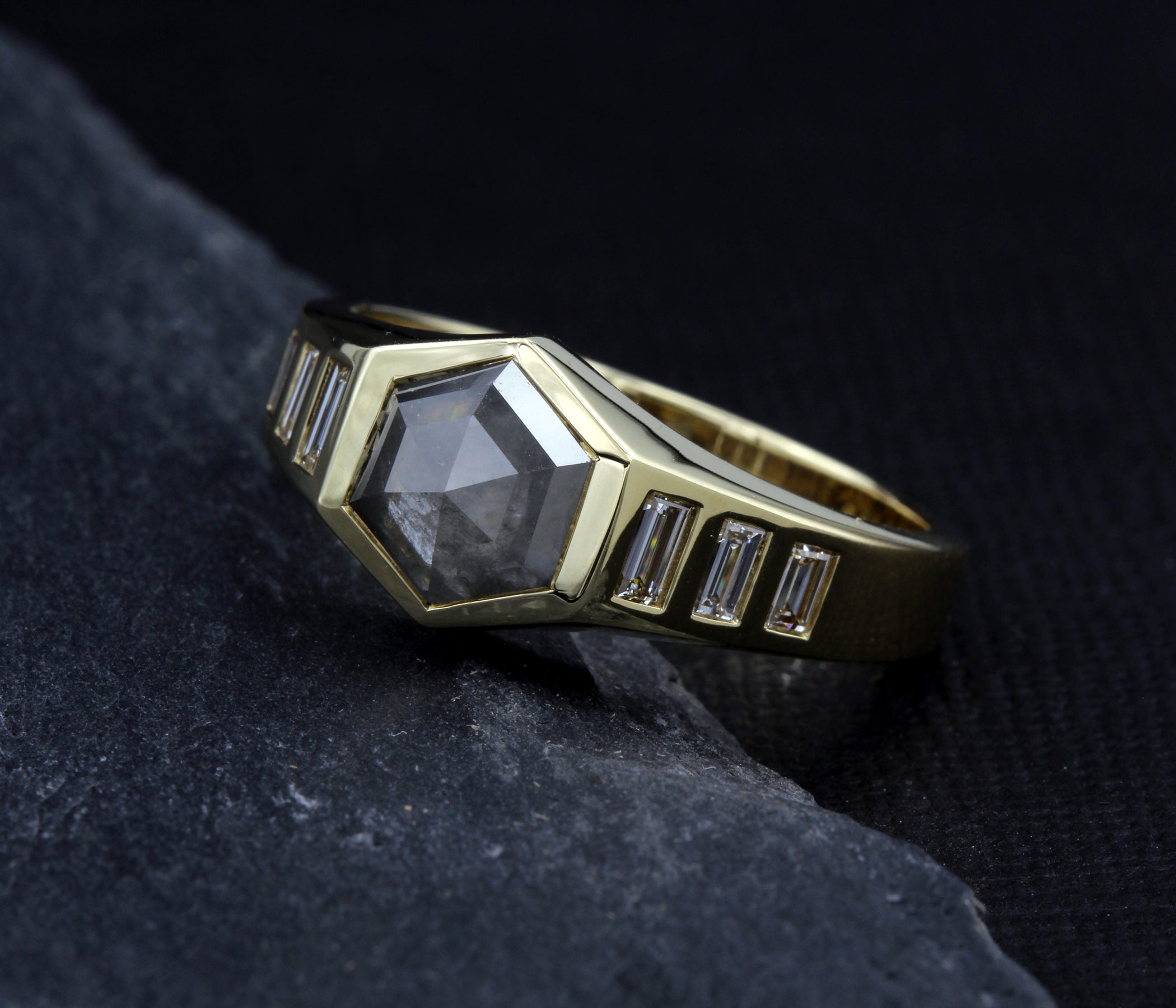 Hexagon Pepper Diamond Men's Wedding Ring