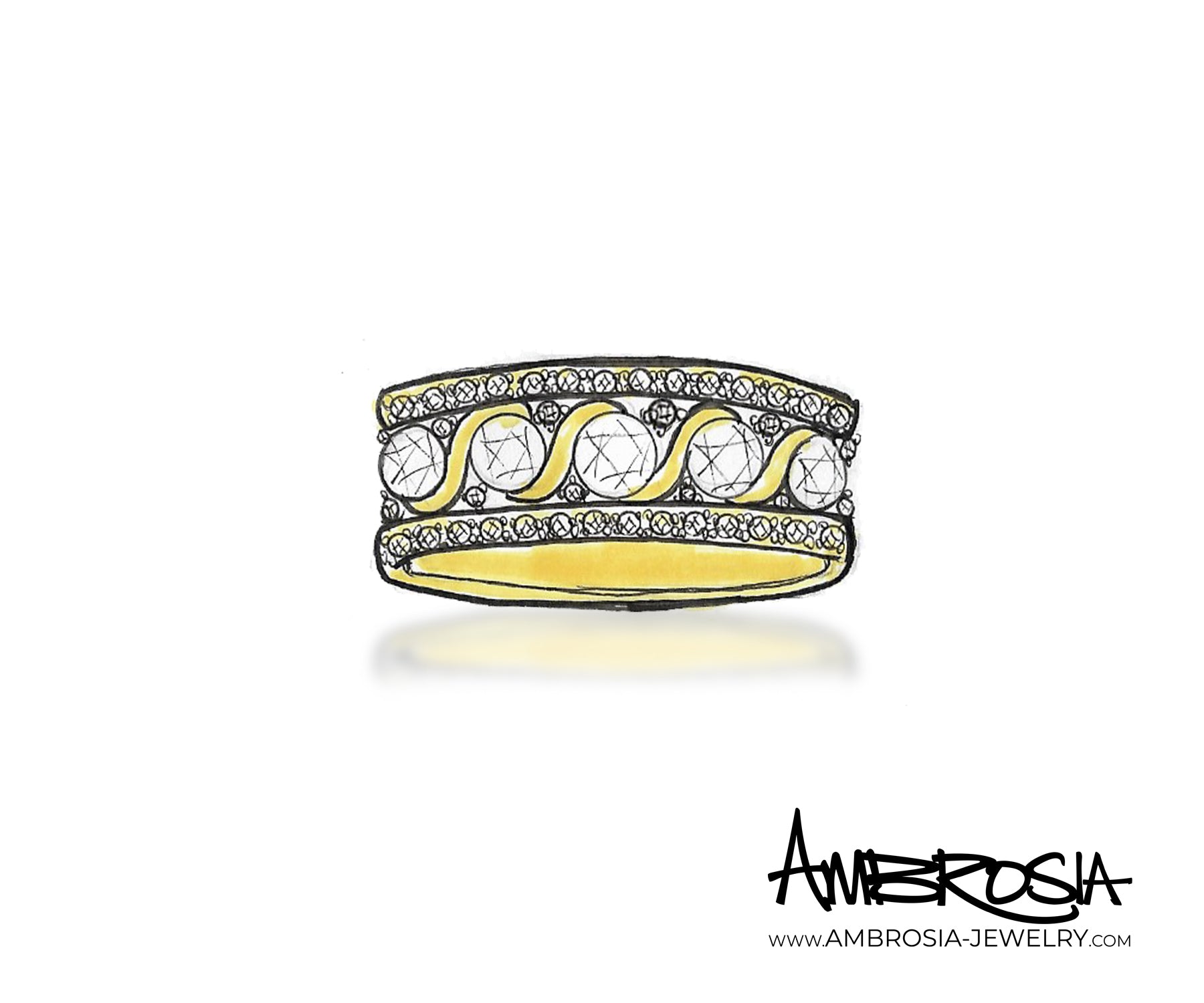 Wide Swirl Diamond Gold Ring Redesigned