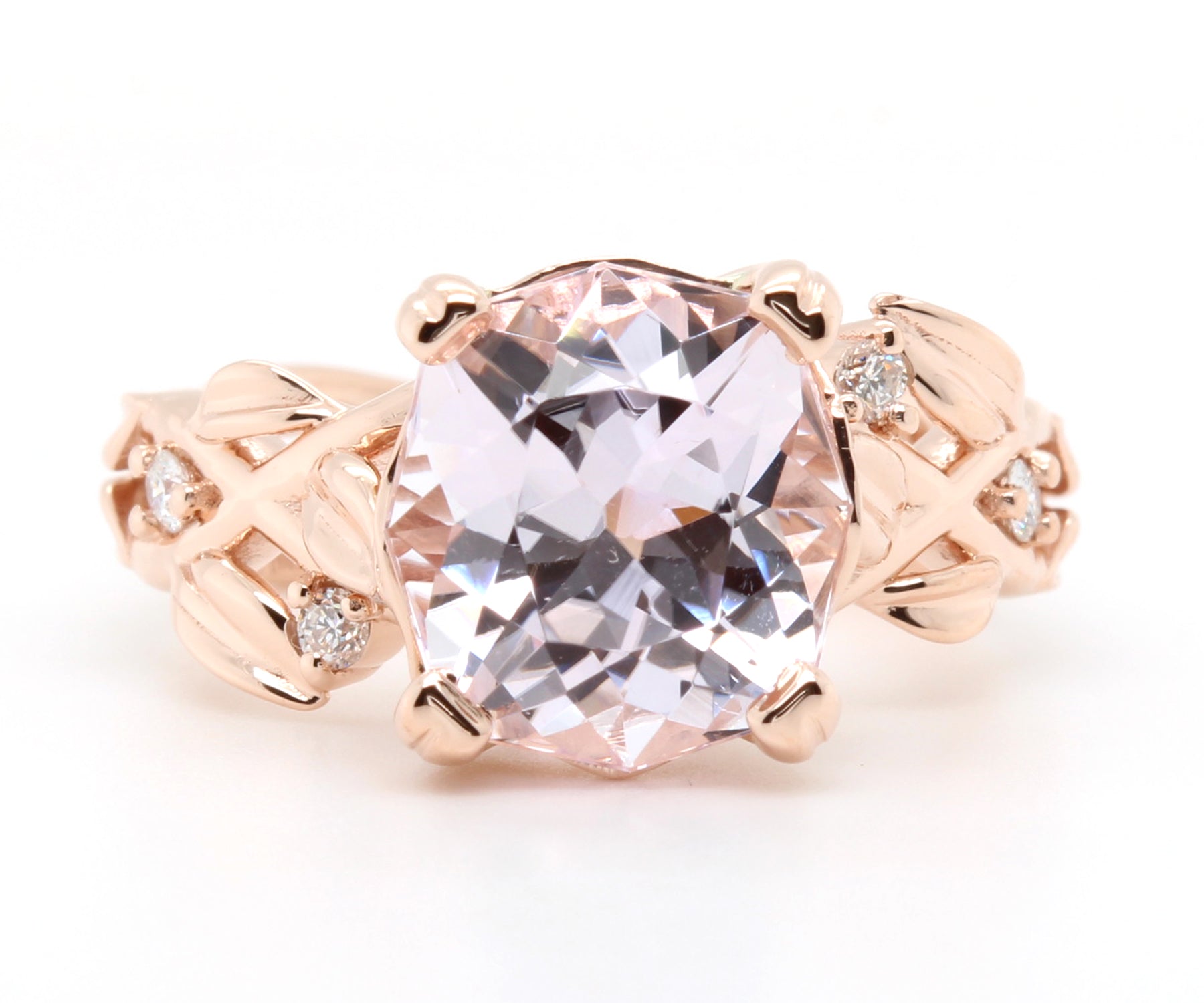 Romantic Kunzite Floral Twisted Branches Diamond Ring