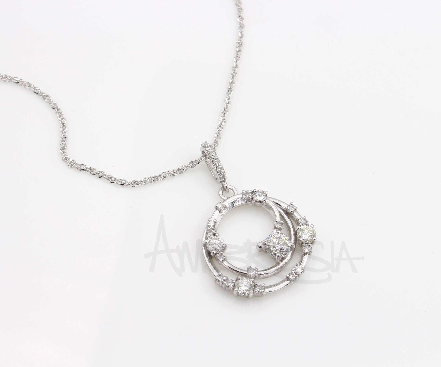 Round Modern Diamond Swirl Pave Necklace