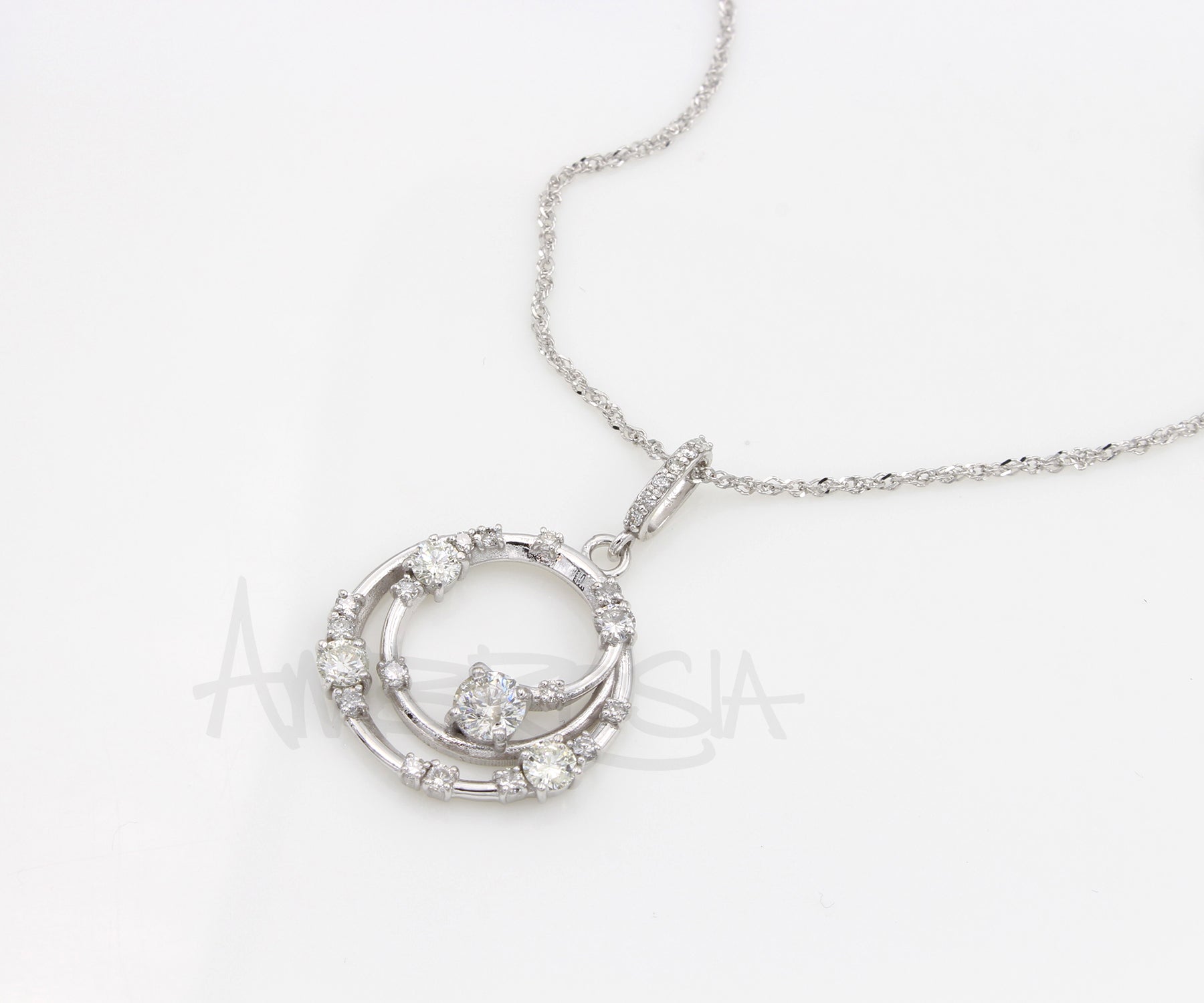 Round Modern Diamond Swirl Pave Necklace