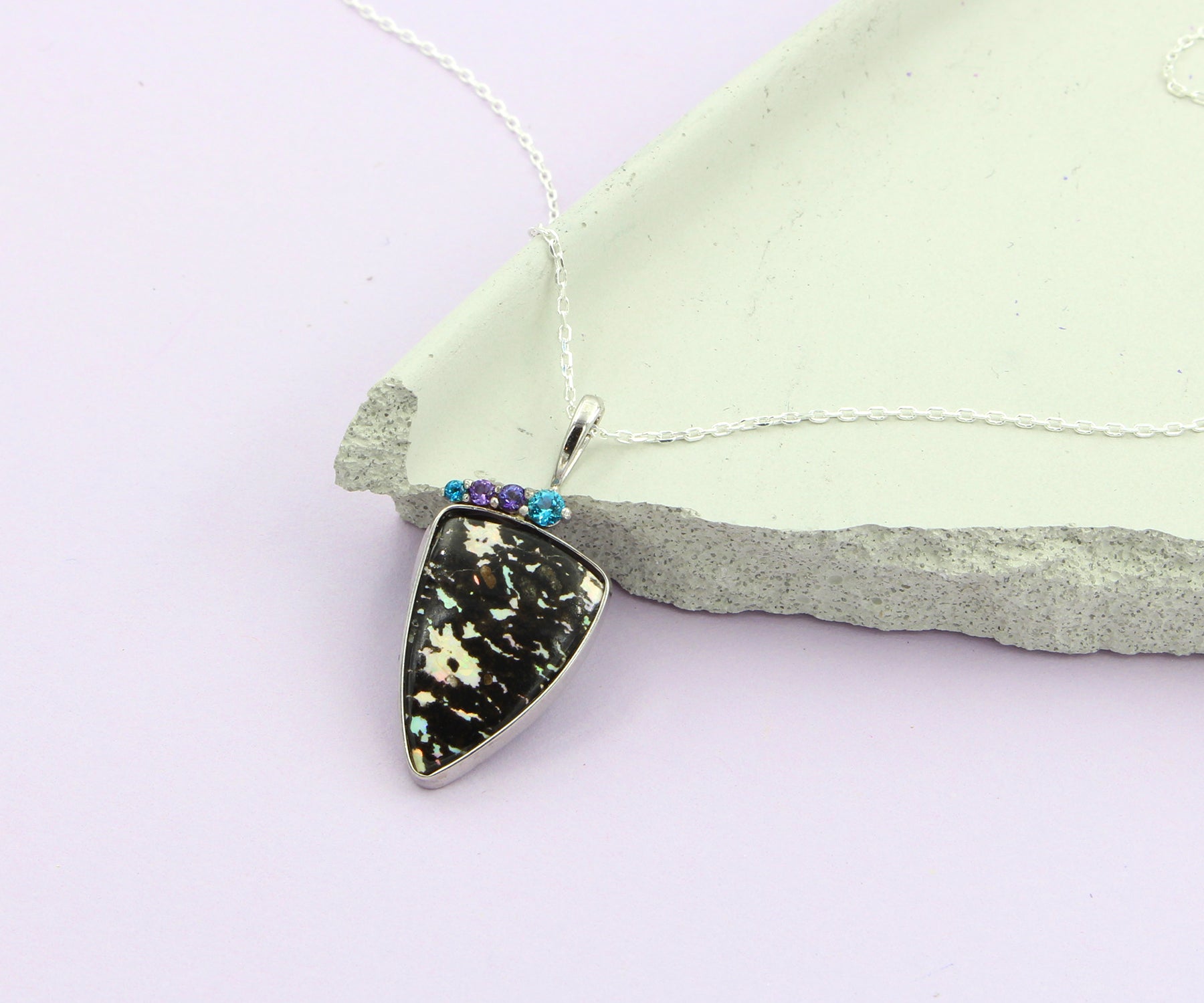 Angular Leopard Opal Amethyst Topaz Necklace