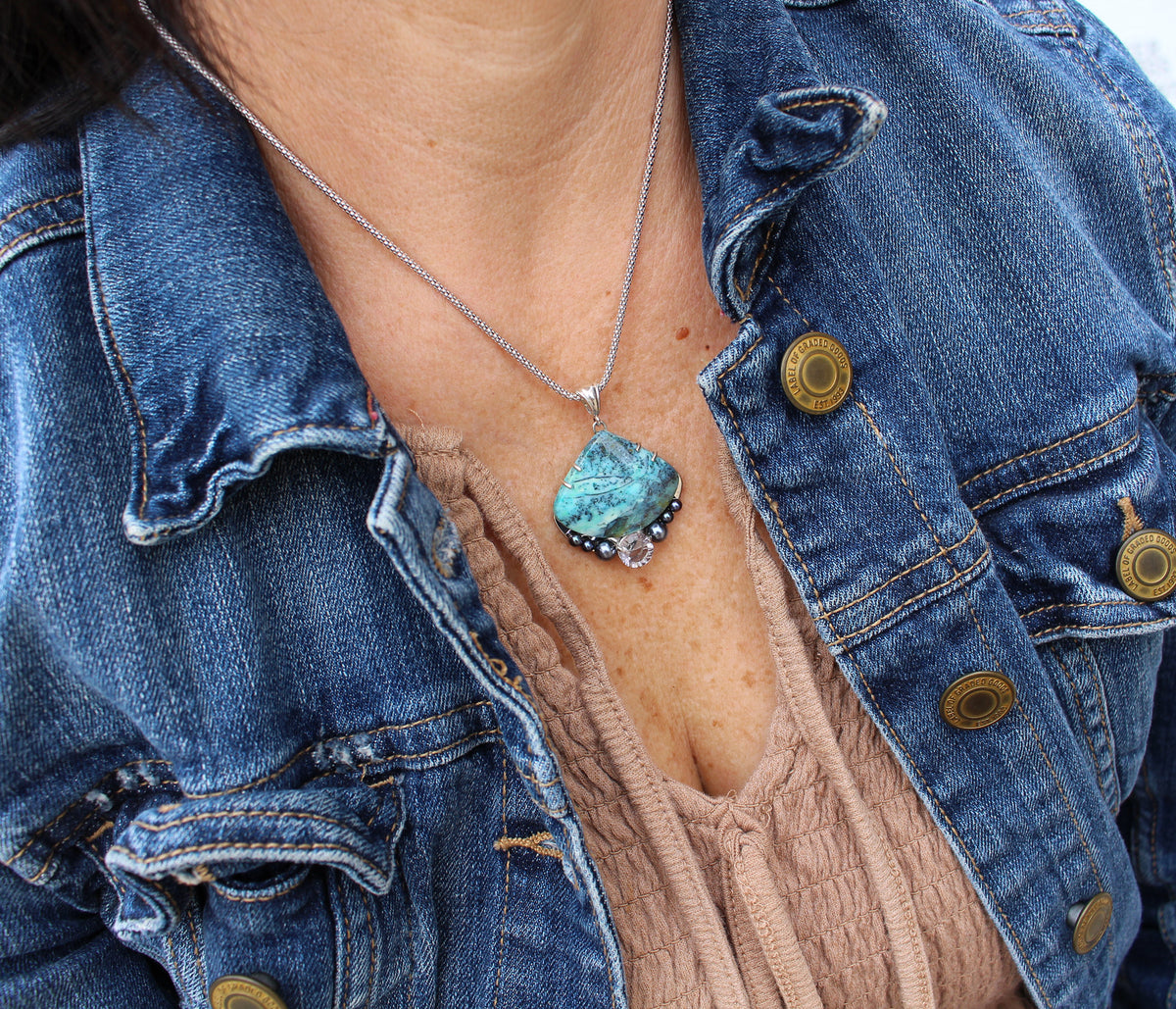 Light Amethyst Chrysocolla Pearl Necklace Set