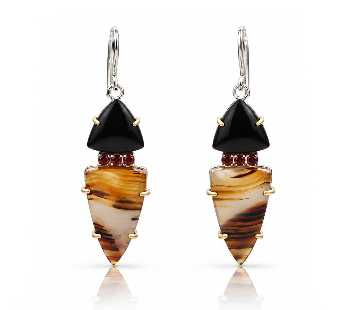 Montana Agate Black Obsidian Triangular Earrings