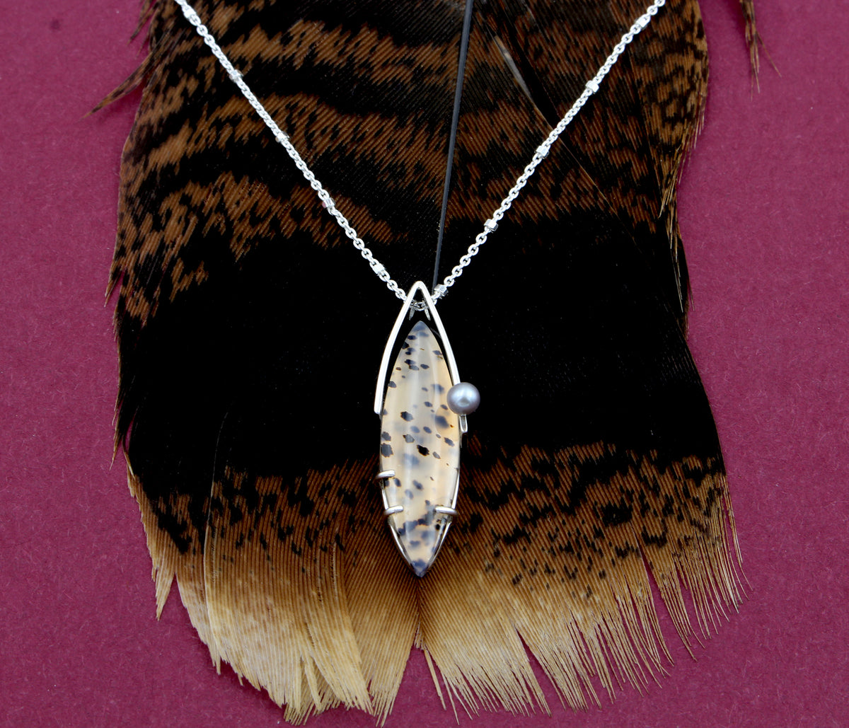 Montana Agate Marquise Pearl Necklace