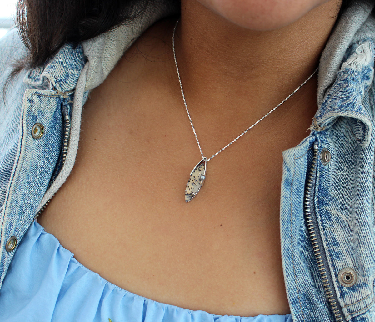 Montana Agate Marquise Pearl Necklace