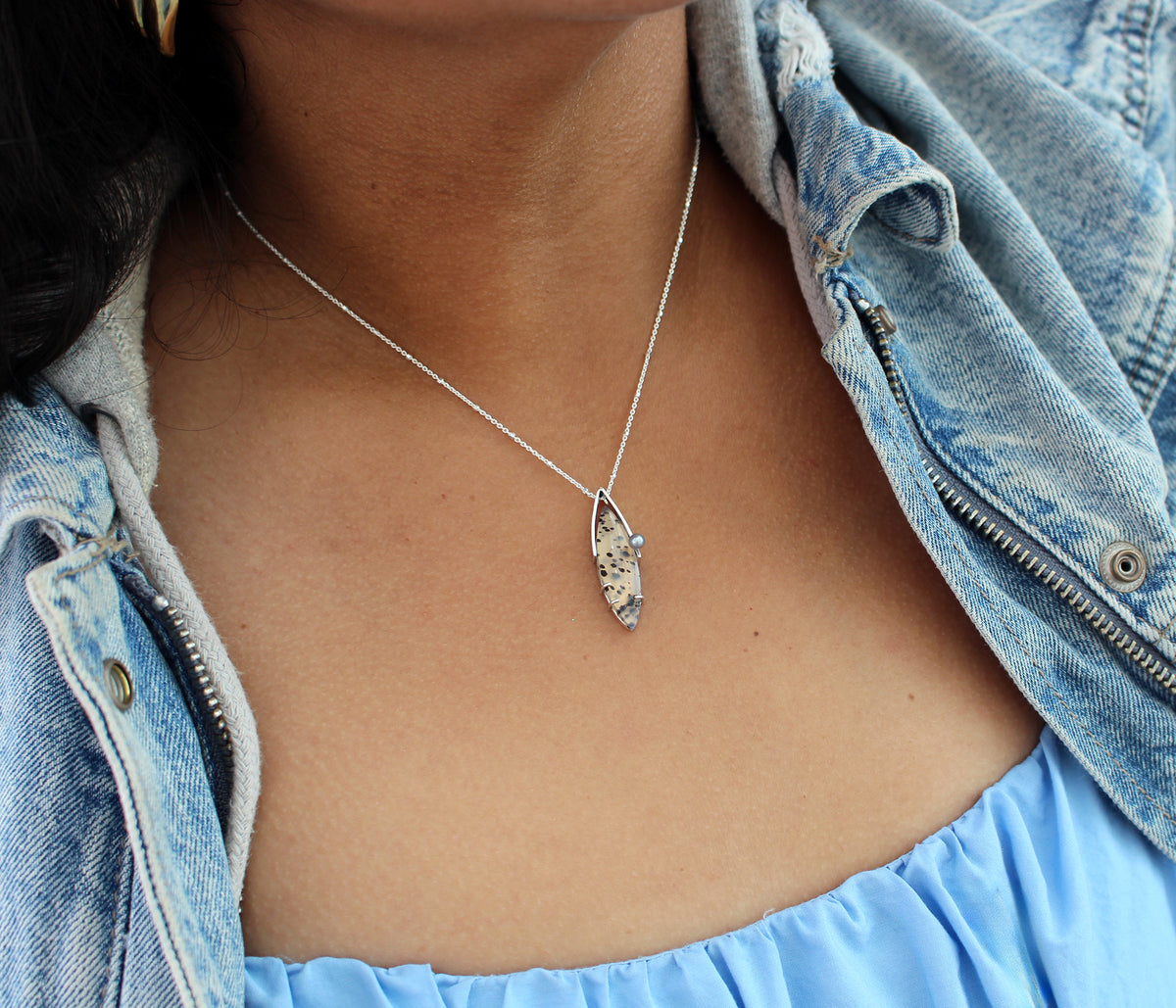 Montana Agate Marquise Pearl Necklace