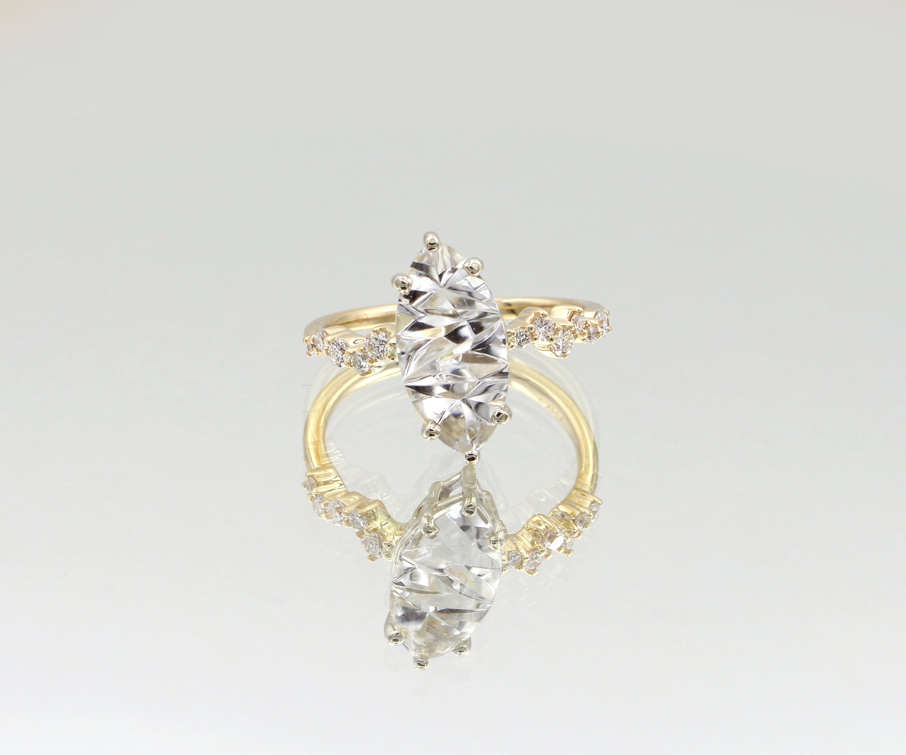 Stunning Topaz Marquise Staggered Diamond Gold Ring