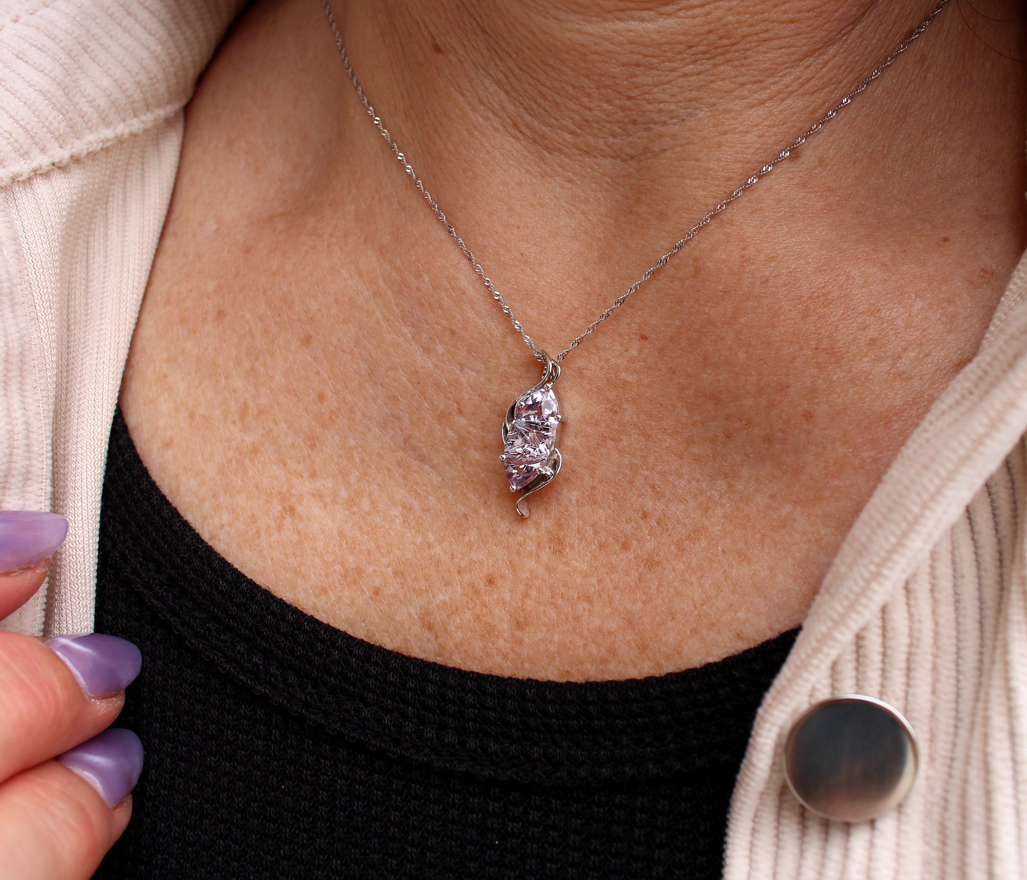 Marquise Lilac Amethyst Ribbon Swirl Necklace