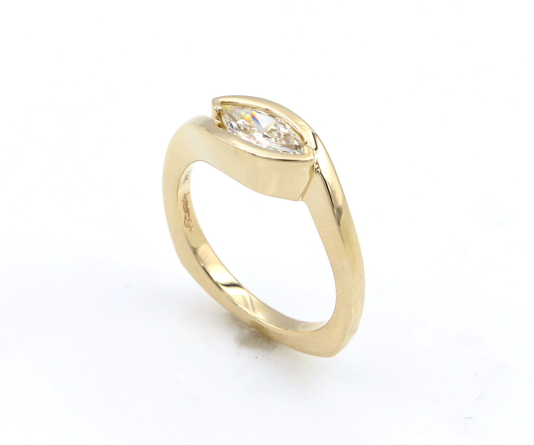 Contemporary Bypass Marquise Sleek Diamond Gold Ring