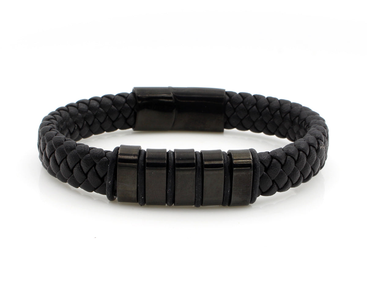 Black Bar Leather Bracelet