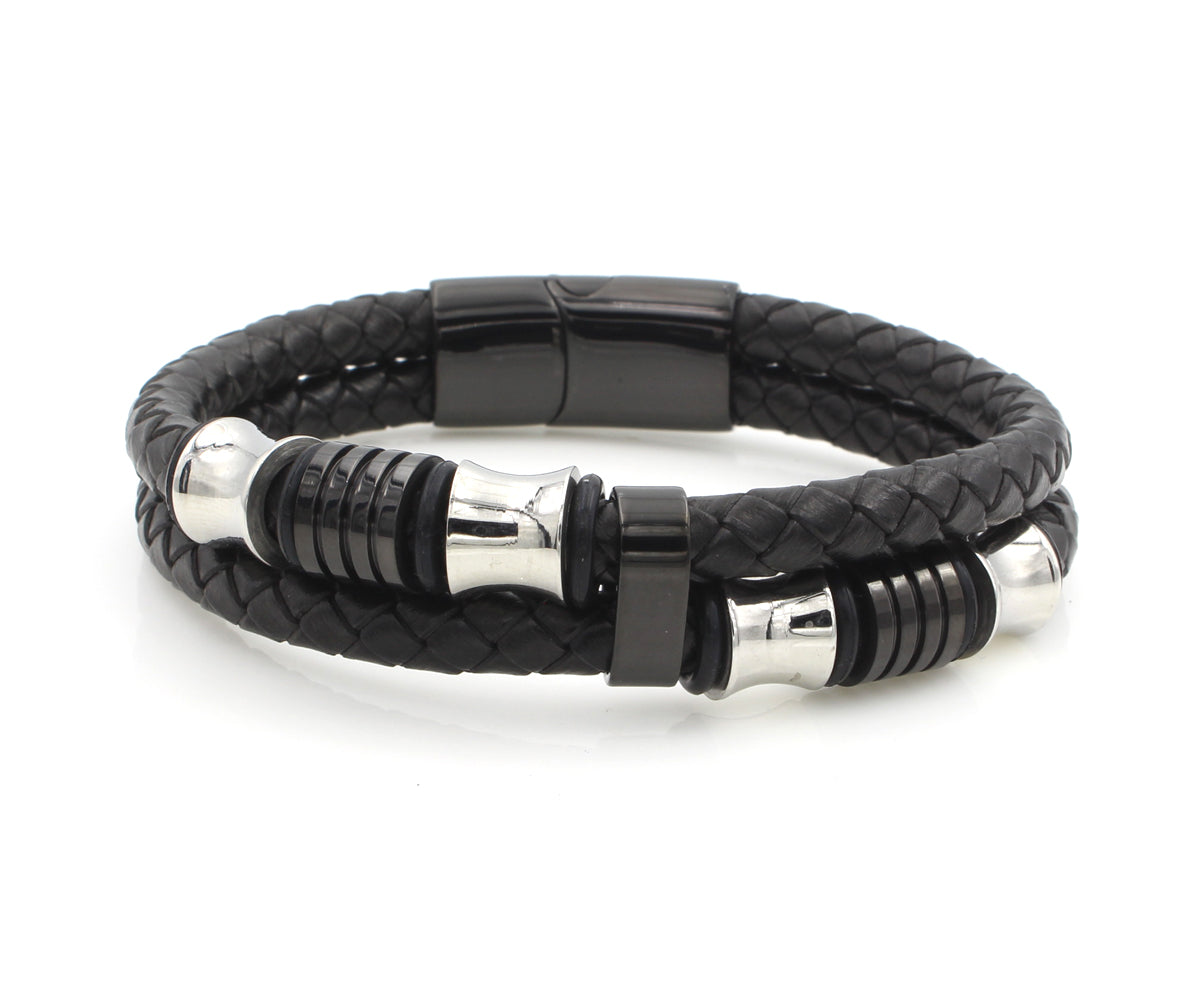 Stainless Steel Offset Leather Bracelet