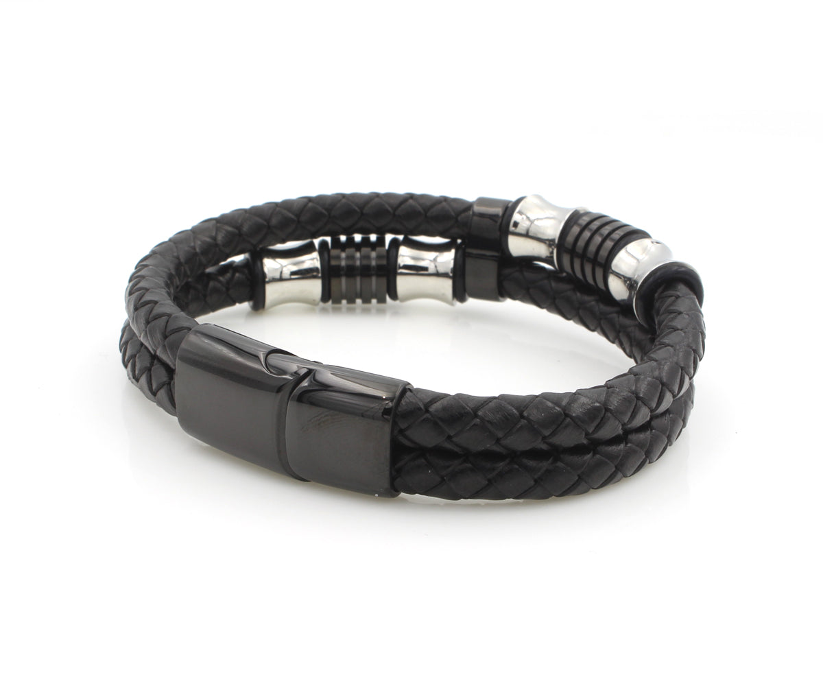 Pulsera de cuero descentrada de acero inoxidable