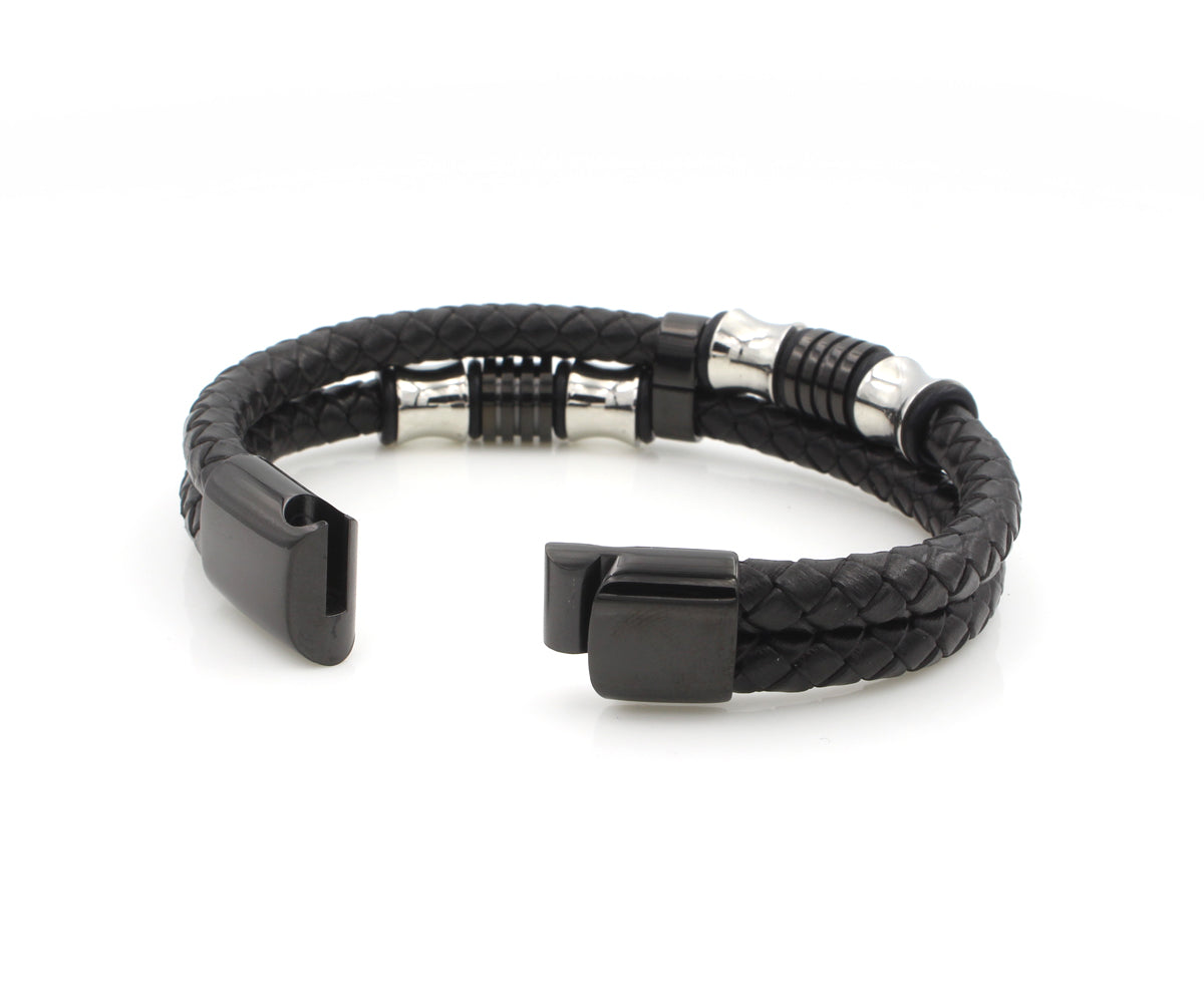 Pulsera de cuero descentrada de acero inoxidable