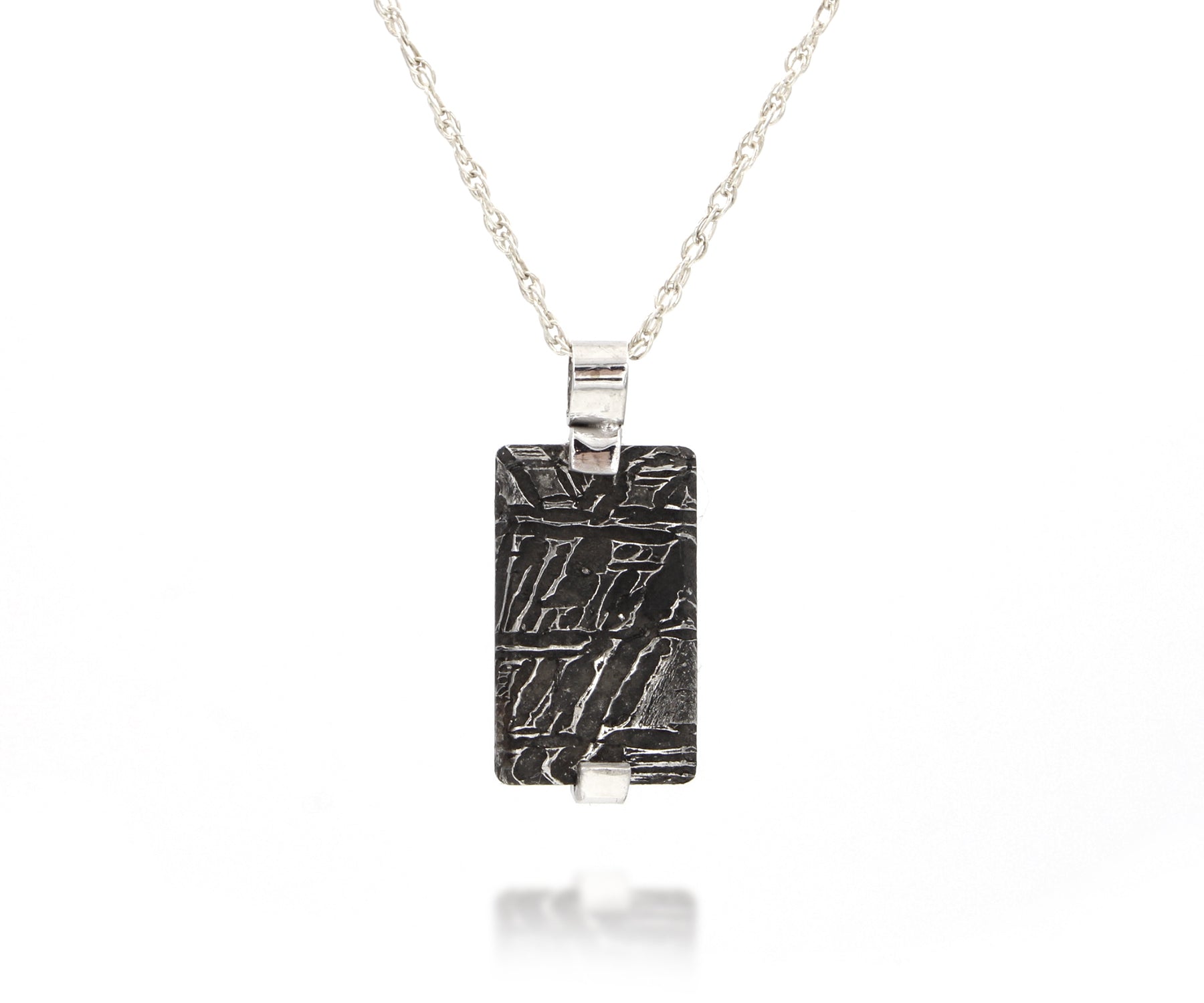 Small rectangle simple meteorite silver necklace