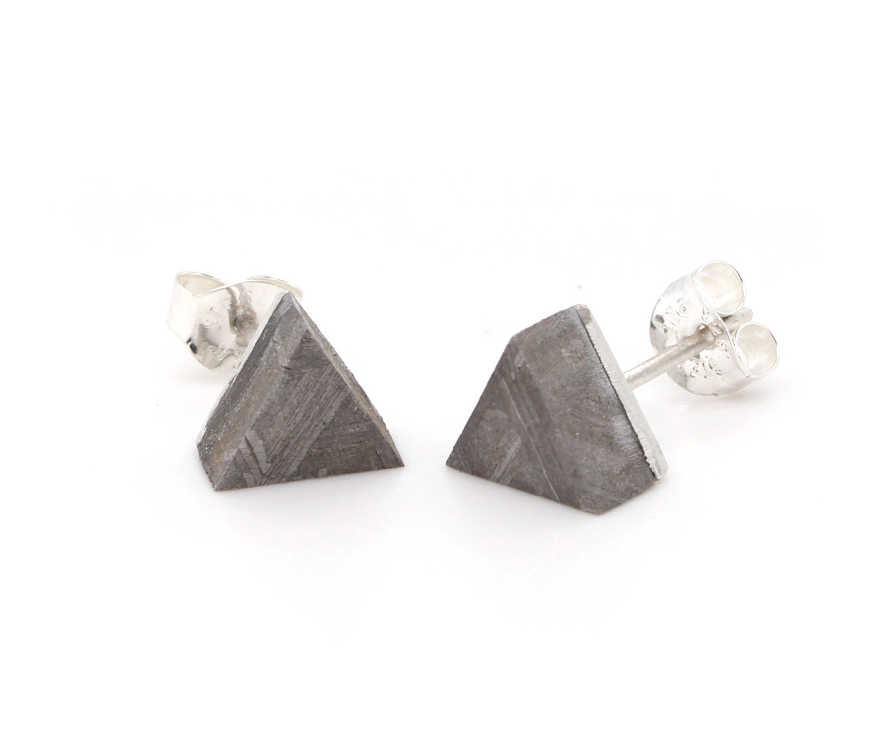 Modern Meteorite Triangle Stud Earrings