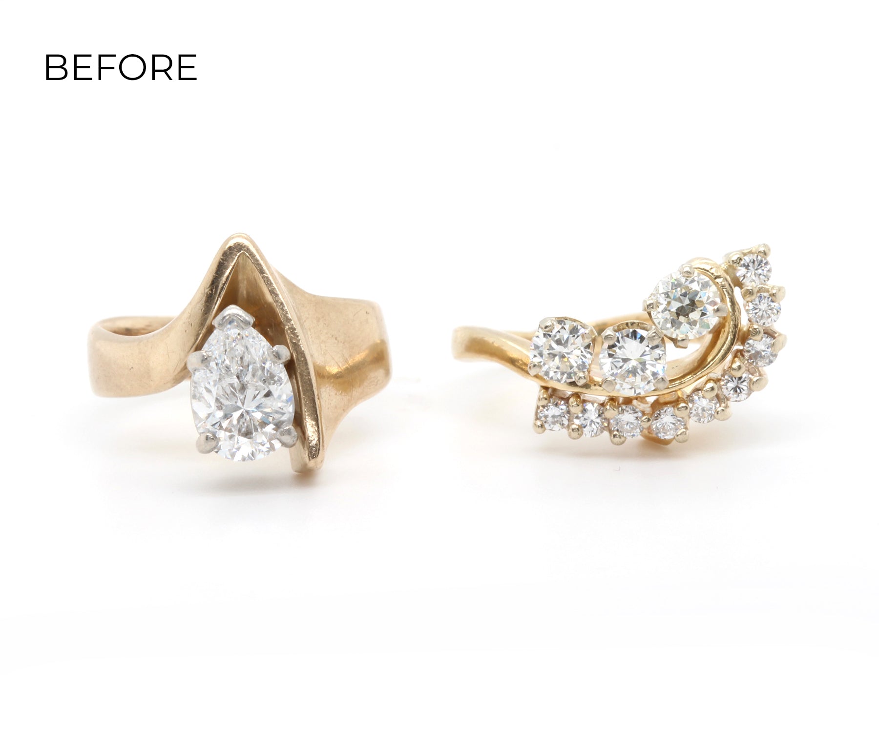 Modern Asymmetrical Pear Diamond Gold Ring
