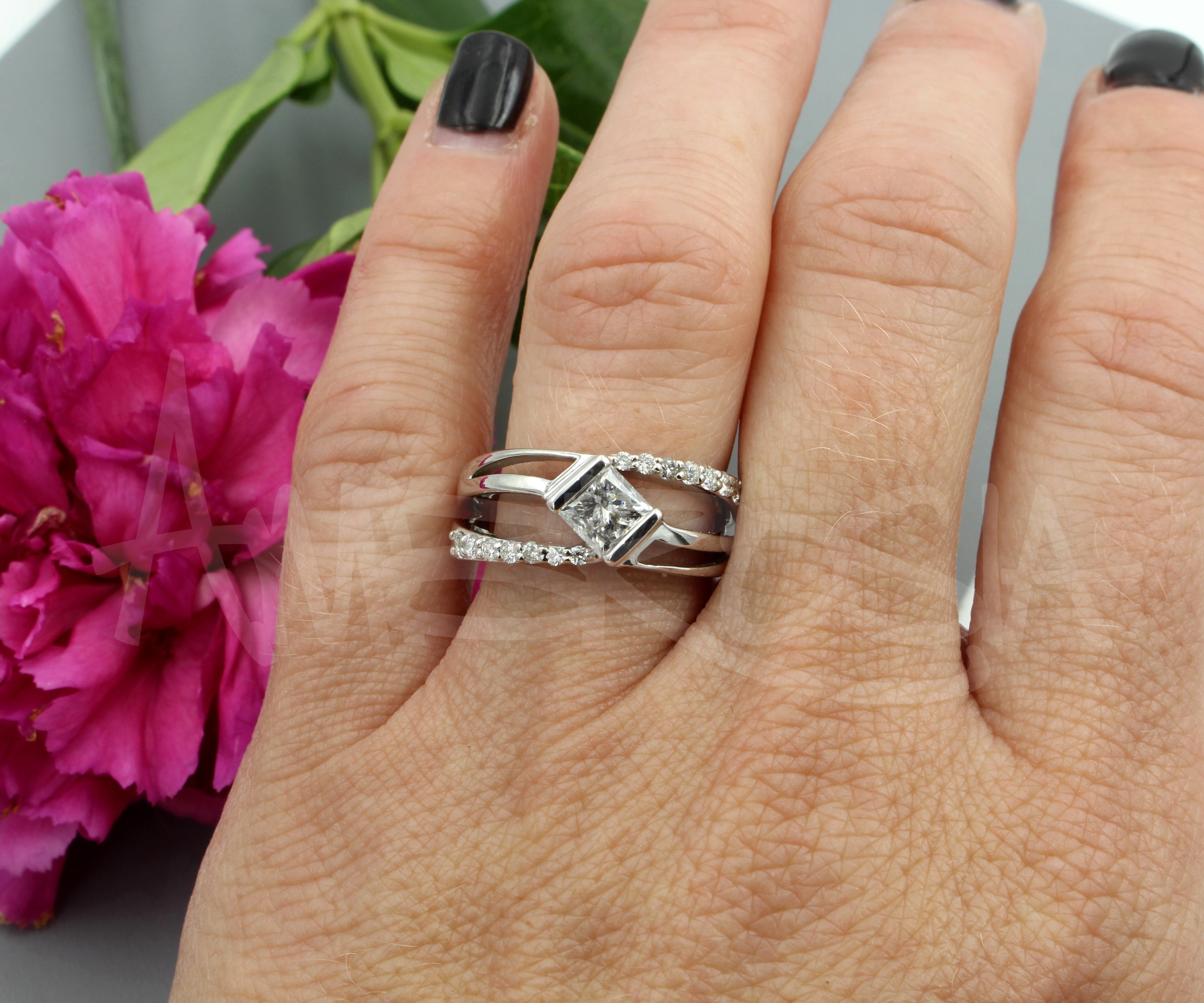 Modern Open Twist Princess Diamond Wedding Ring