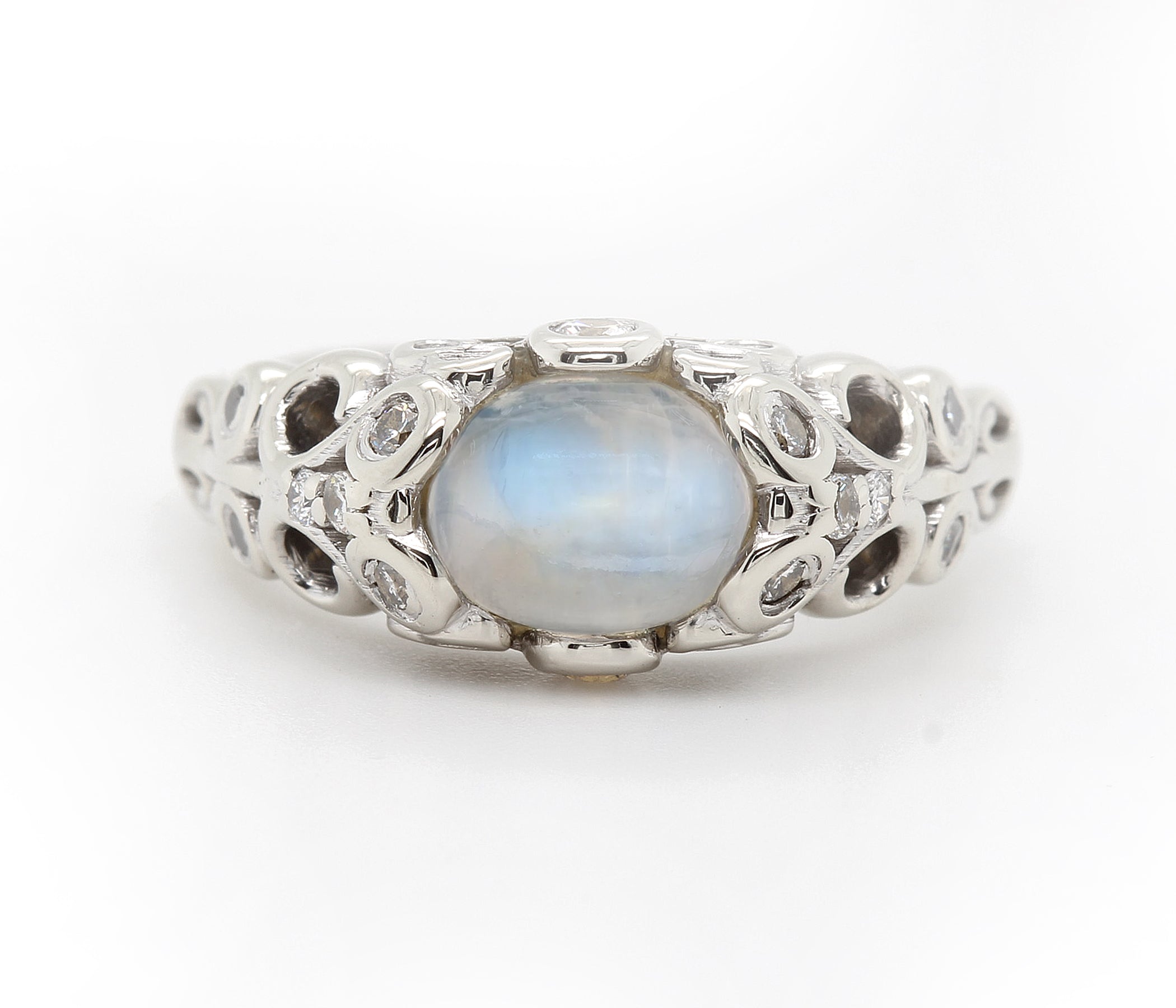 Intricate Vintage Swirl Moonstone Engagement Ring