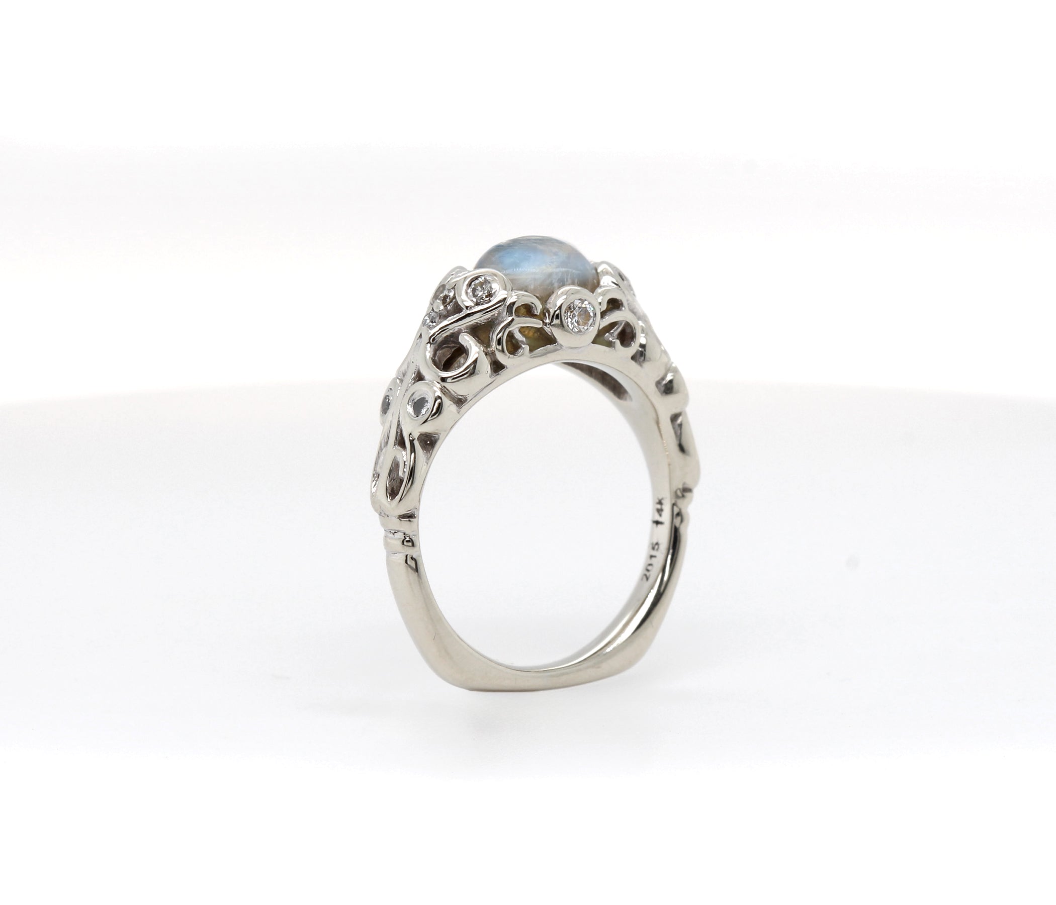 Intricate Vintage Swirl Moonstone Engagement Ring