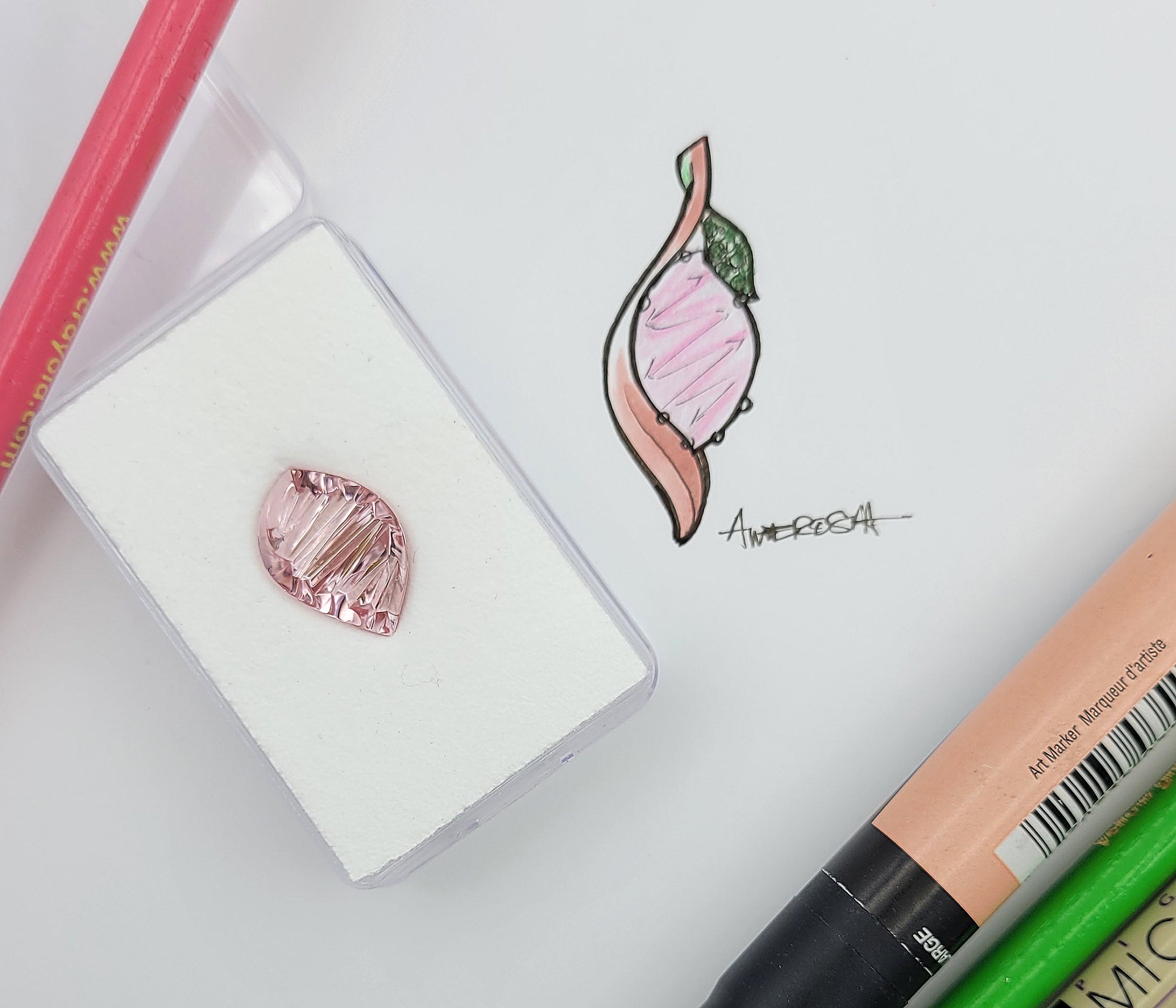 Collar de diamantes y amatista rosa de corte angular