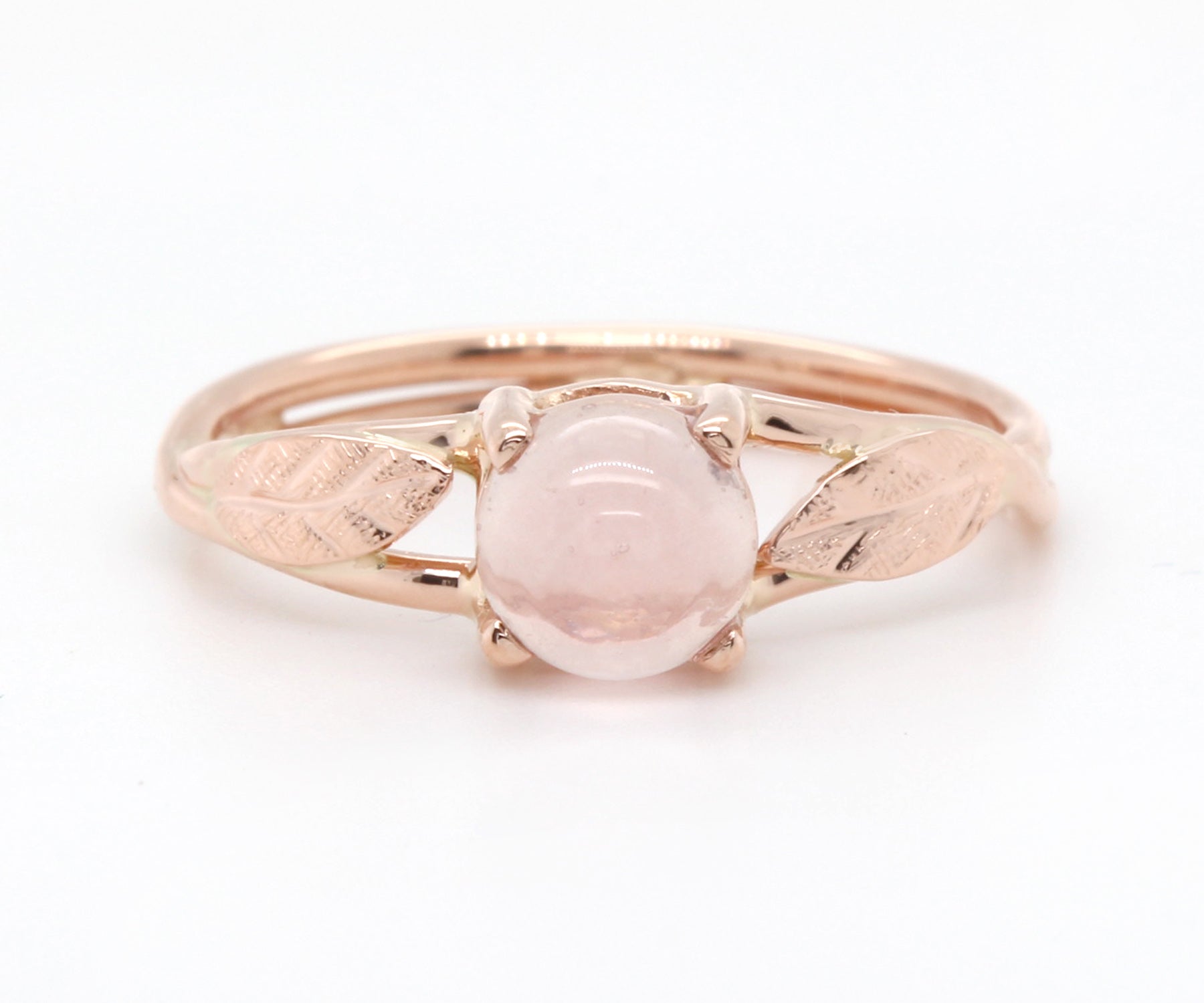 Rose Quartz Leaf Rose Gold Dainty Floral Ring