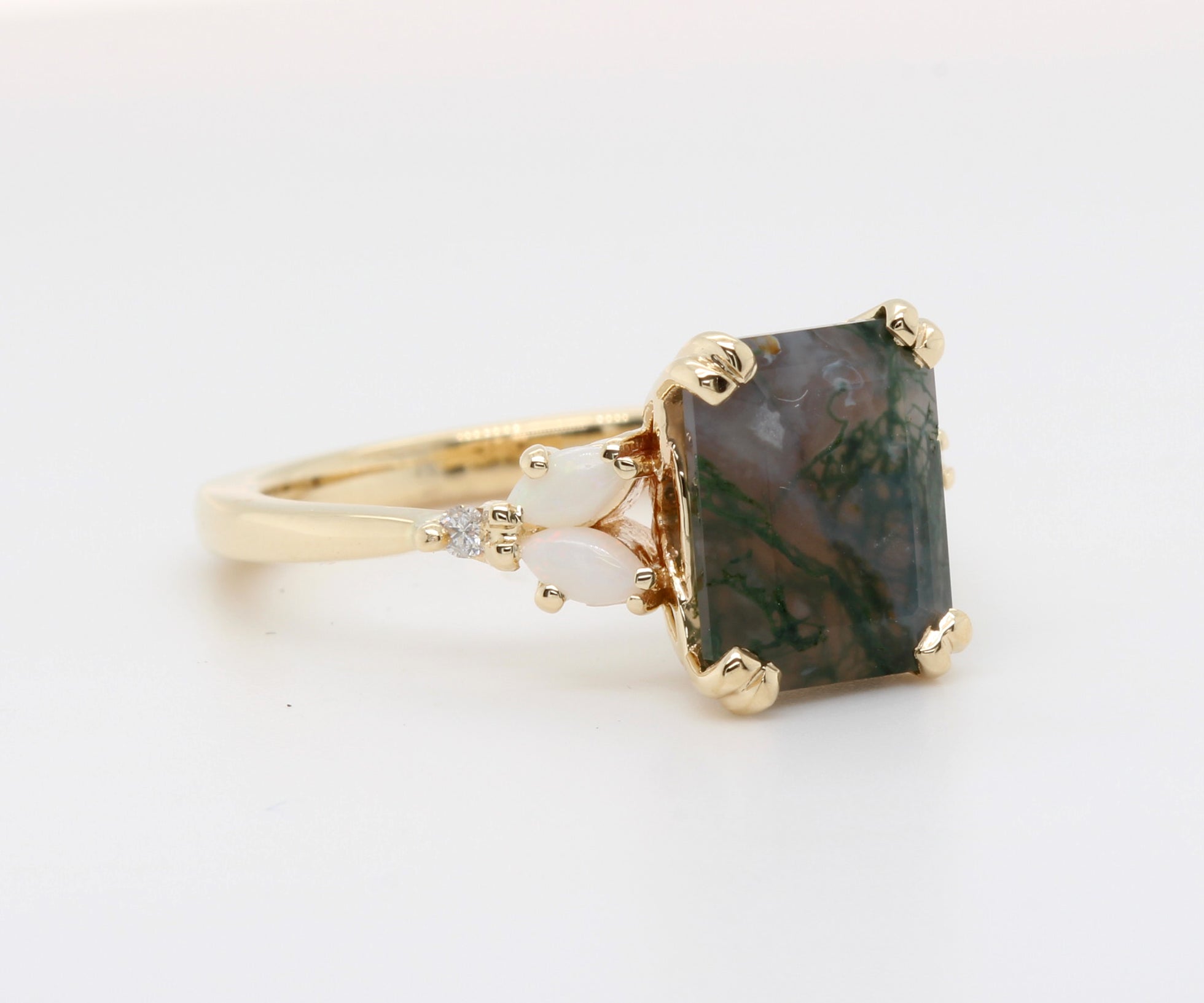 Simple Moss Agate Opal Marquise Gold Engagement Ring