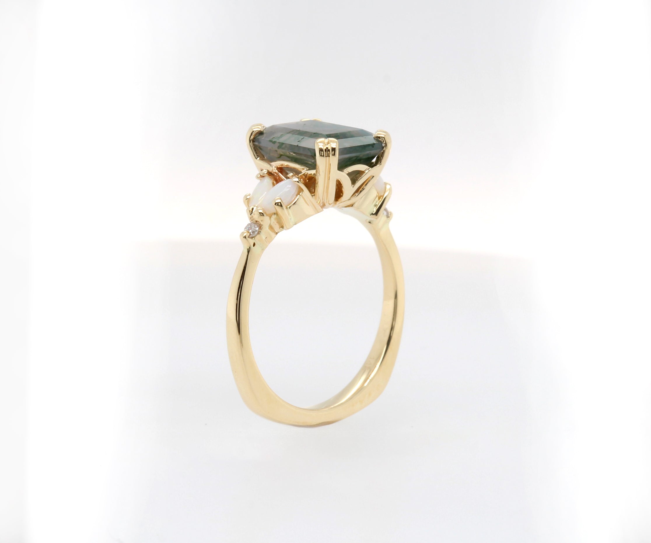 Simple Moss Agate Opal Marquise Gold Engagement Ring