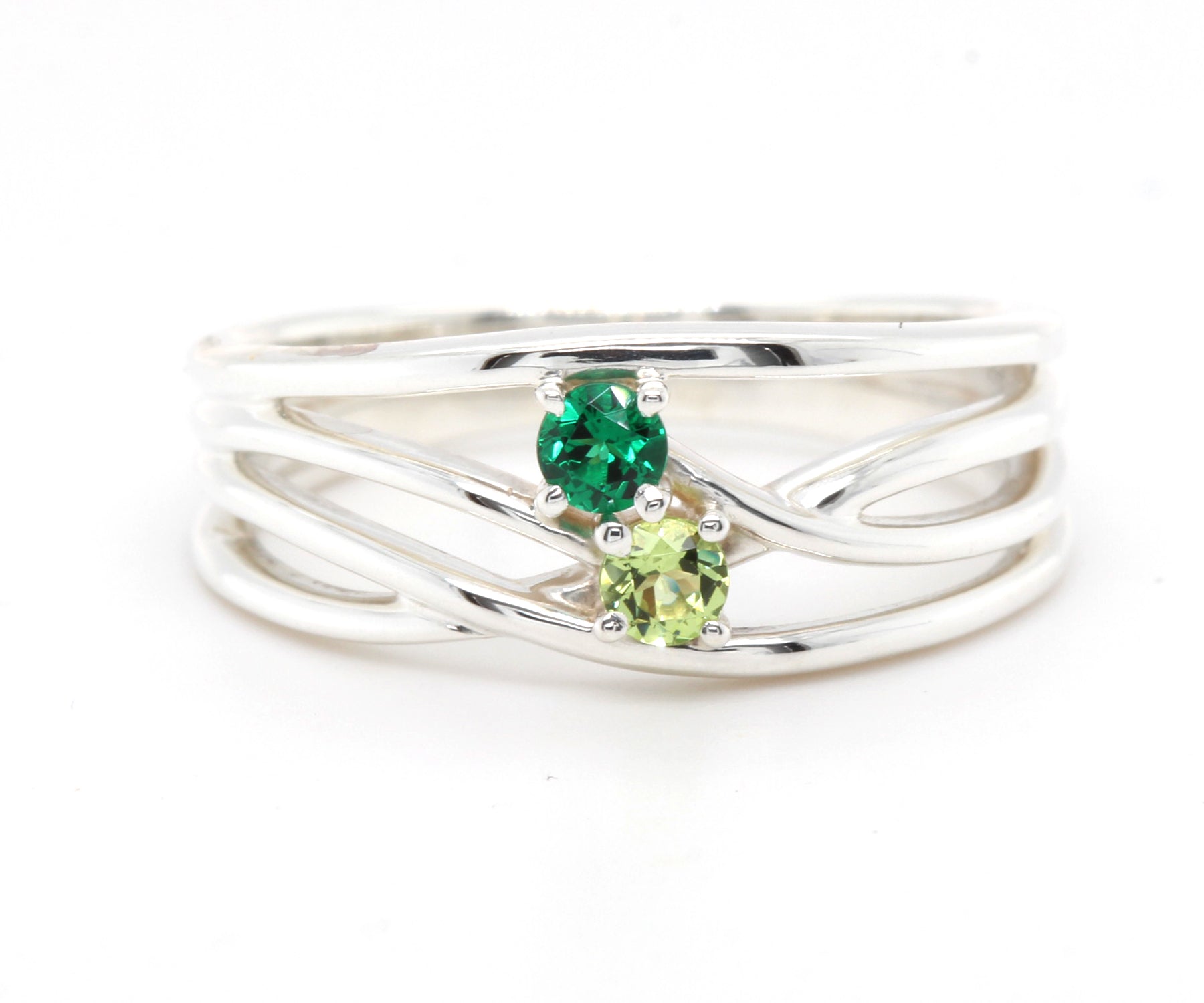 Criss Cross Modern Birthstone Family Ring