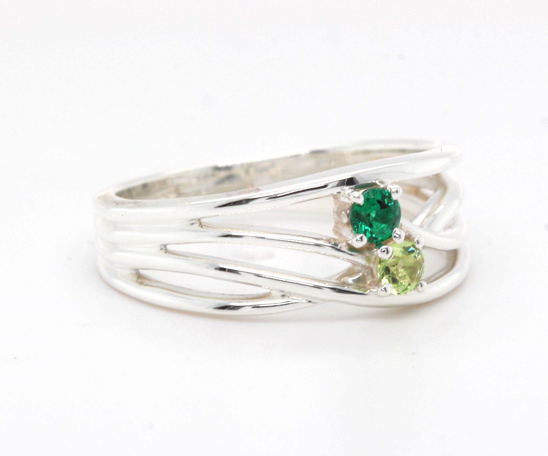 Criss Cross Modern Birthstone Family Ring