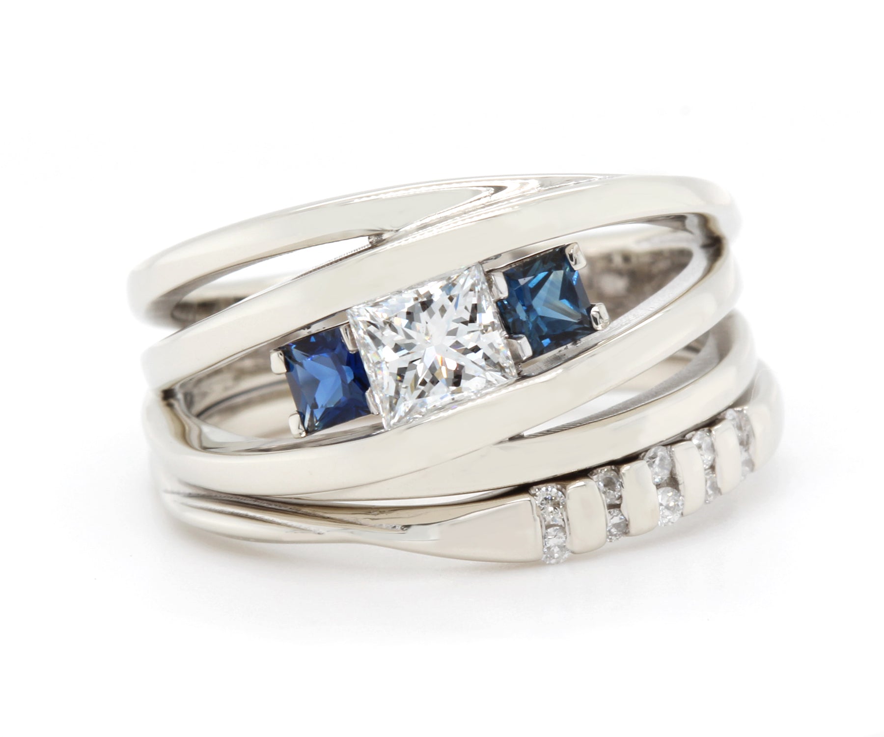 Modern Multi-row Weave Sapphire Diamond Wedding Ring