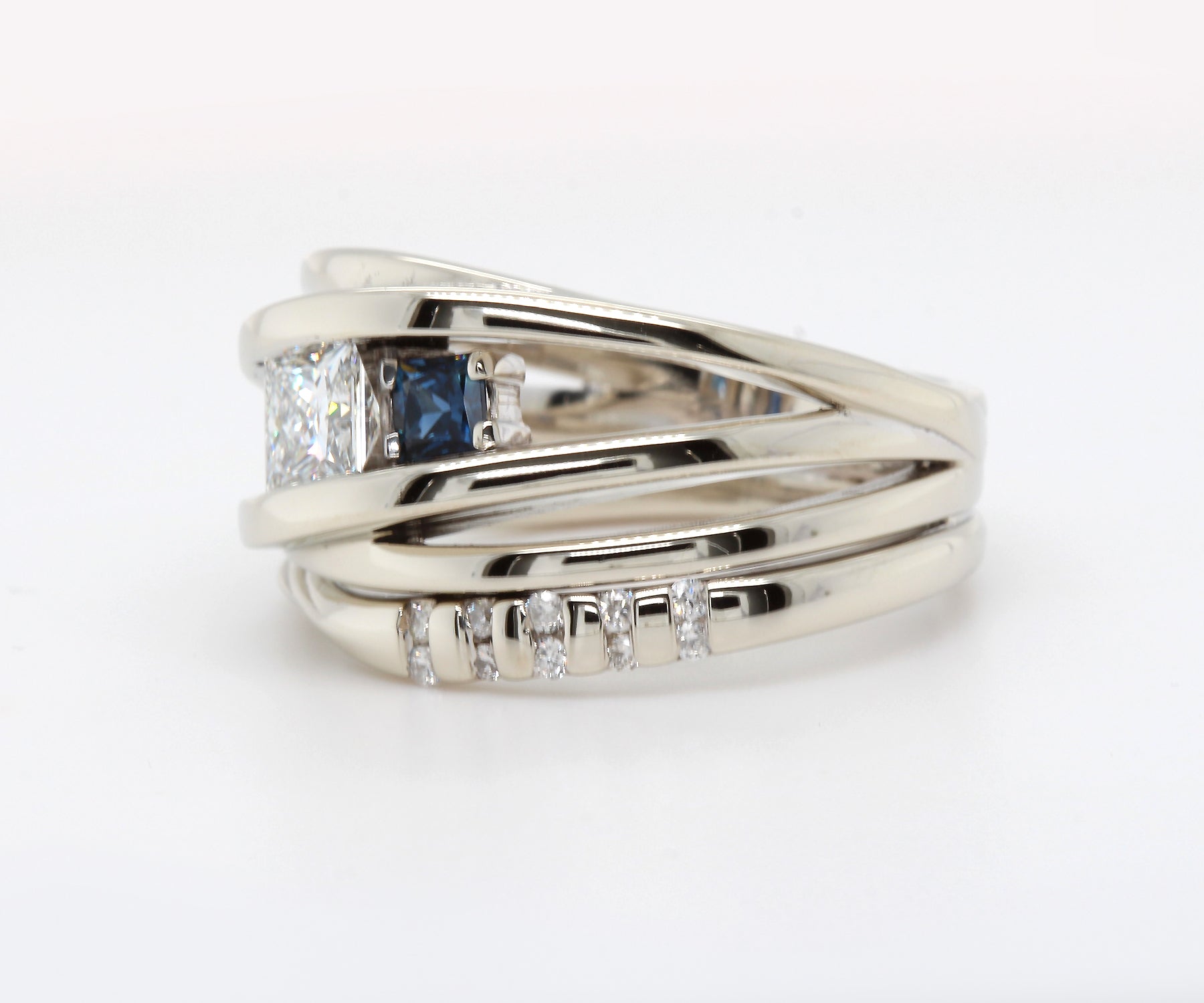 Modern Multi-row Weave Sapphire Diamond Wedding Ring