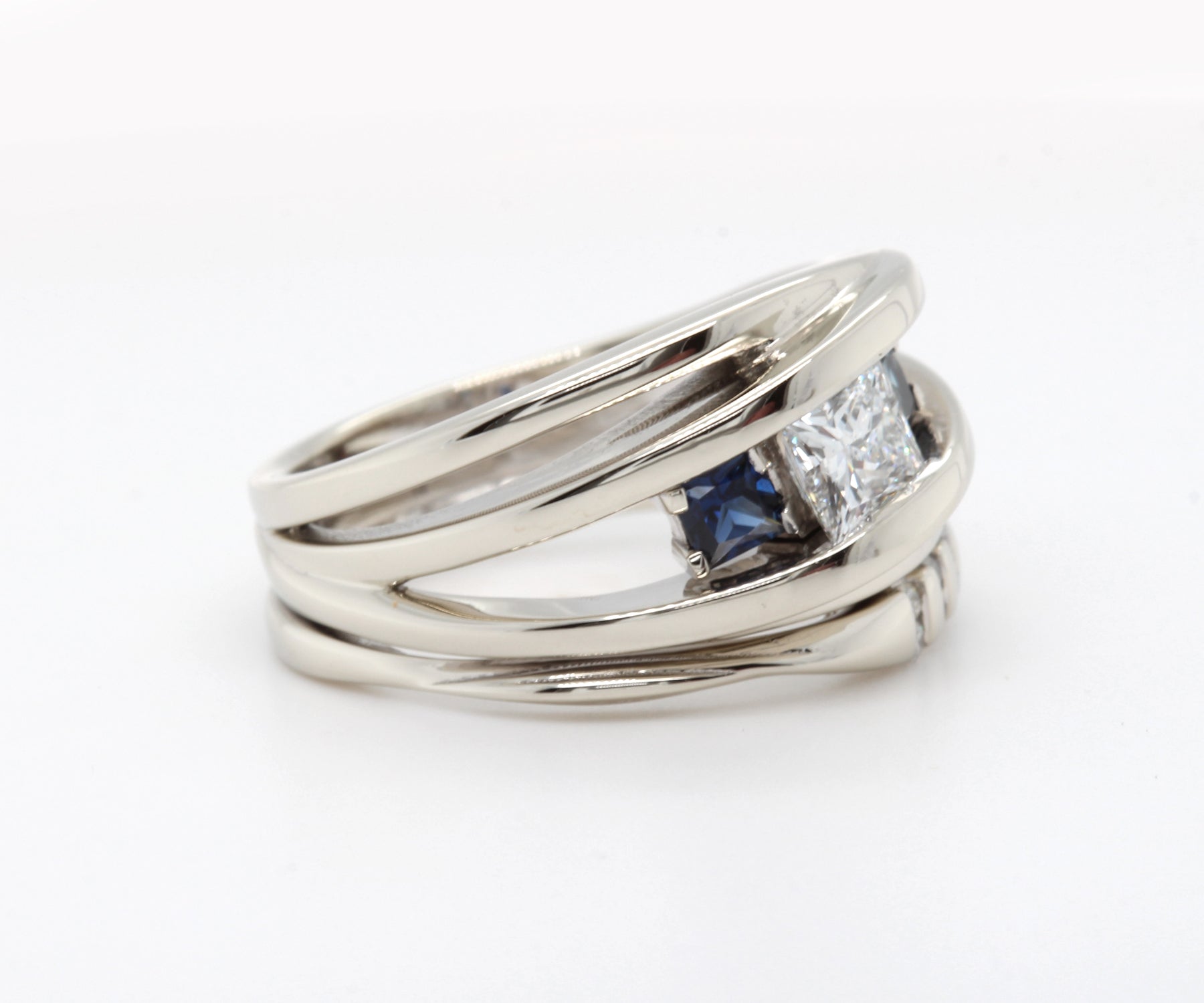 Modern Multi-row Weave Sapphire Diamond Wedding Ring
