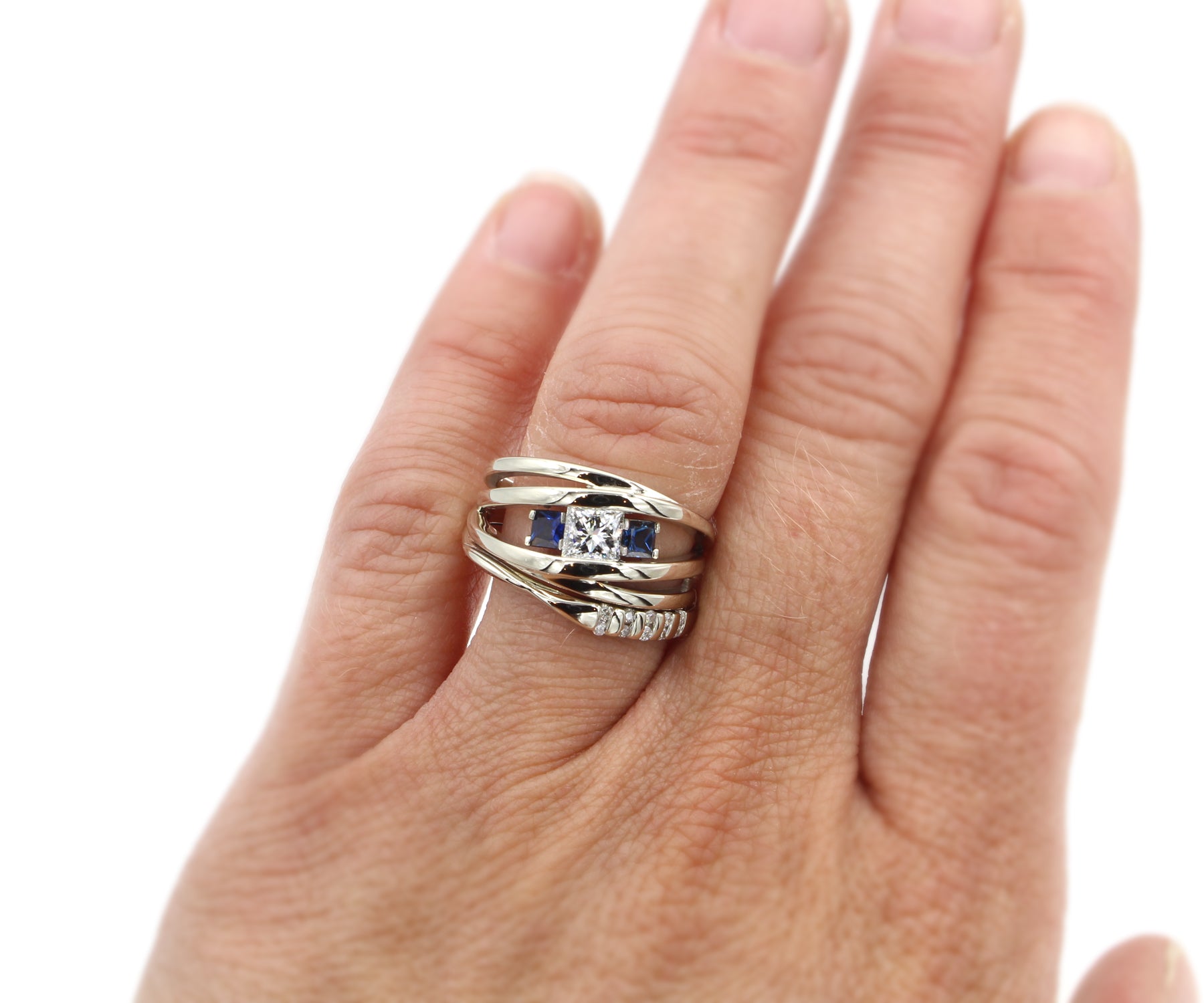 Modern Multi-row Weave Sapphire Diamond Wedding Ring