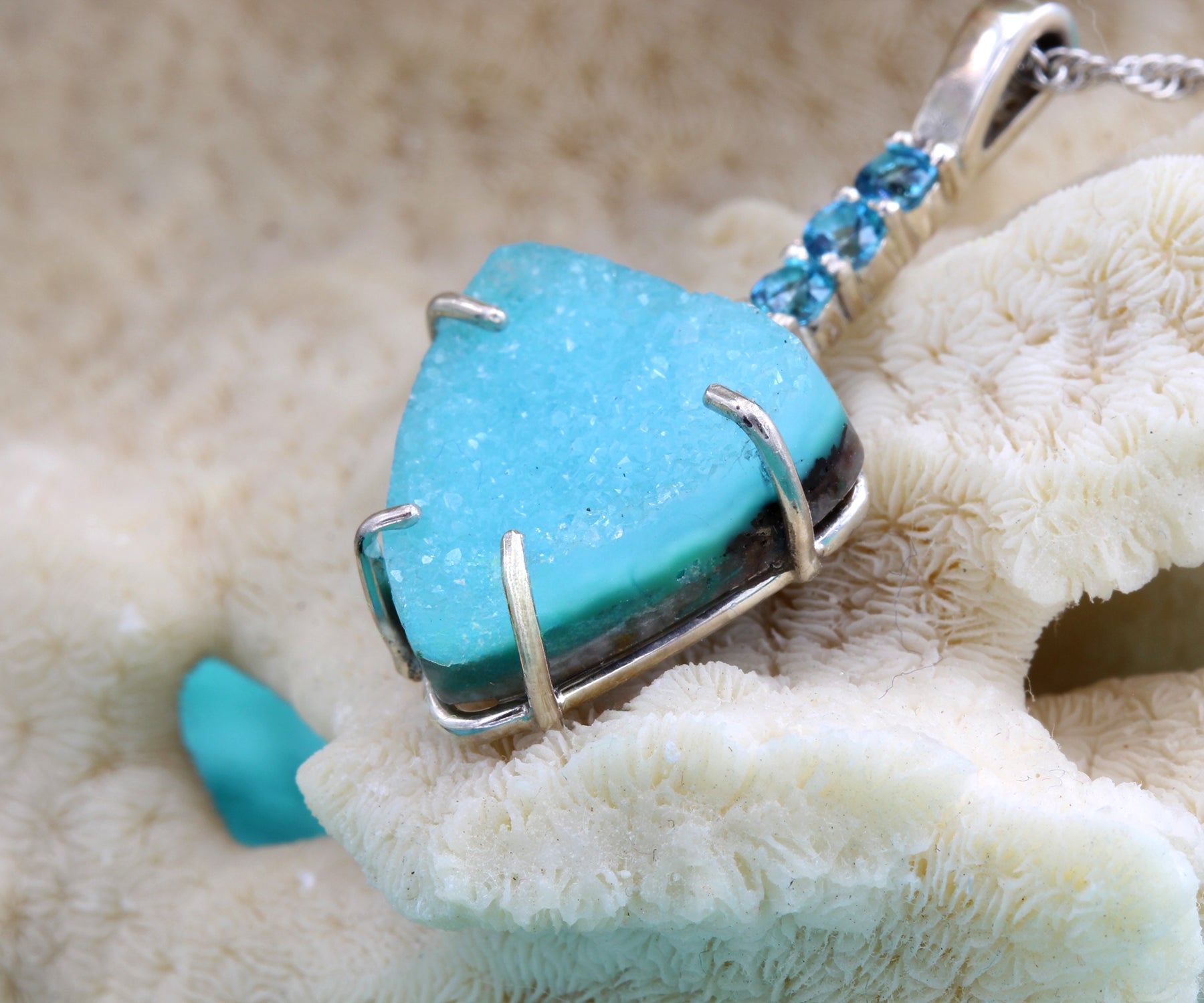 Natural Teal Chrysocolla Druzy Paraiba Topaz Necklace