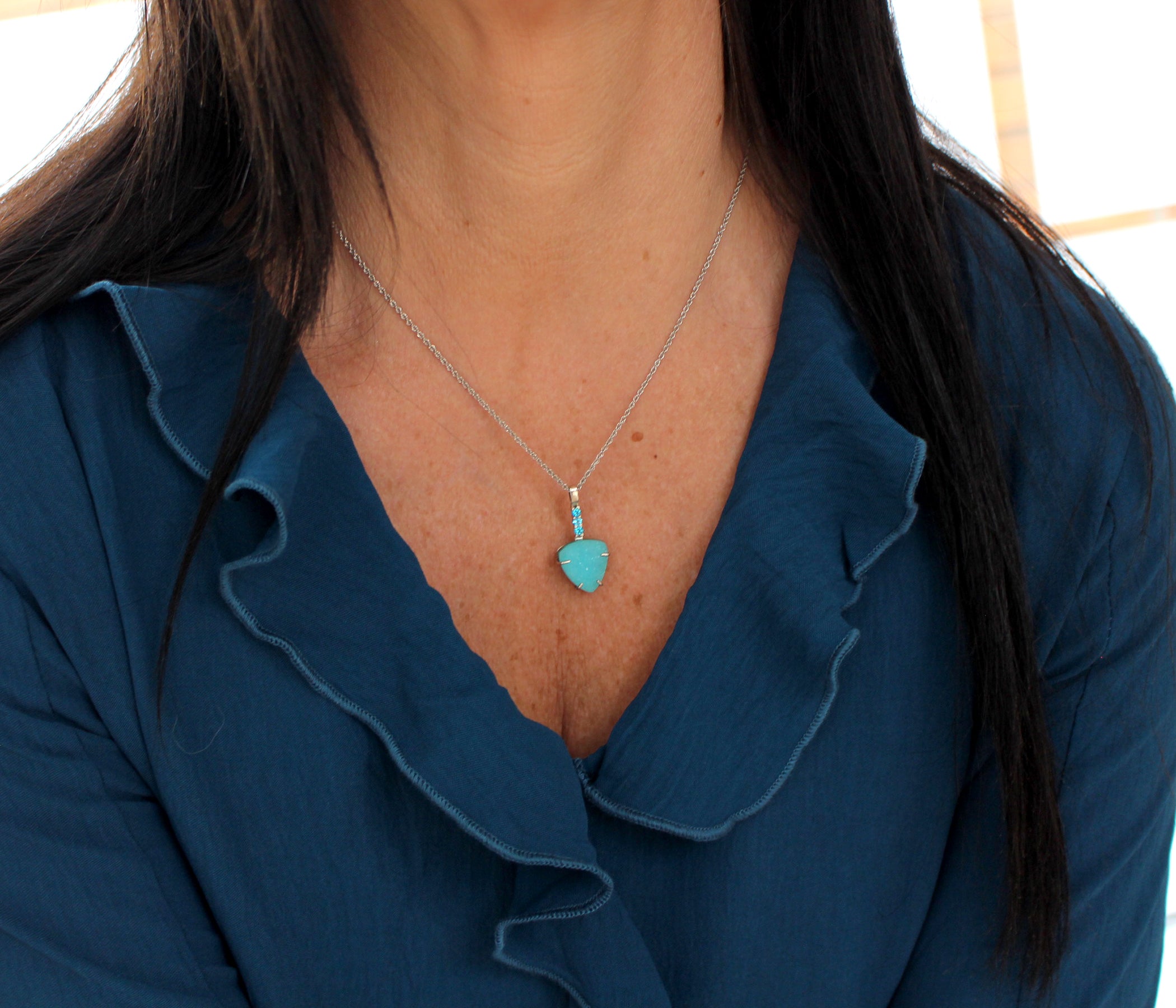 Natural Teal Chrysocolla Druzy Paraiba Topaz Necklace