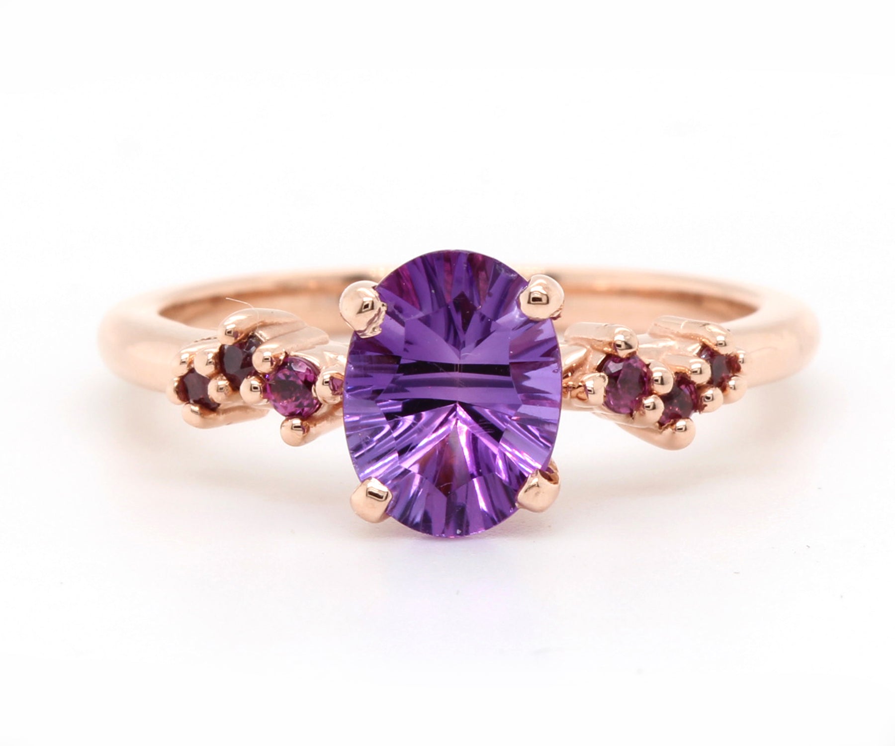 Simple Offset Amethyst Garnet Rose Gold Ring