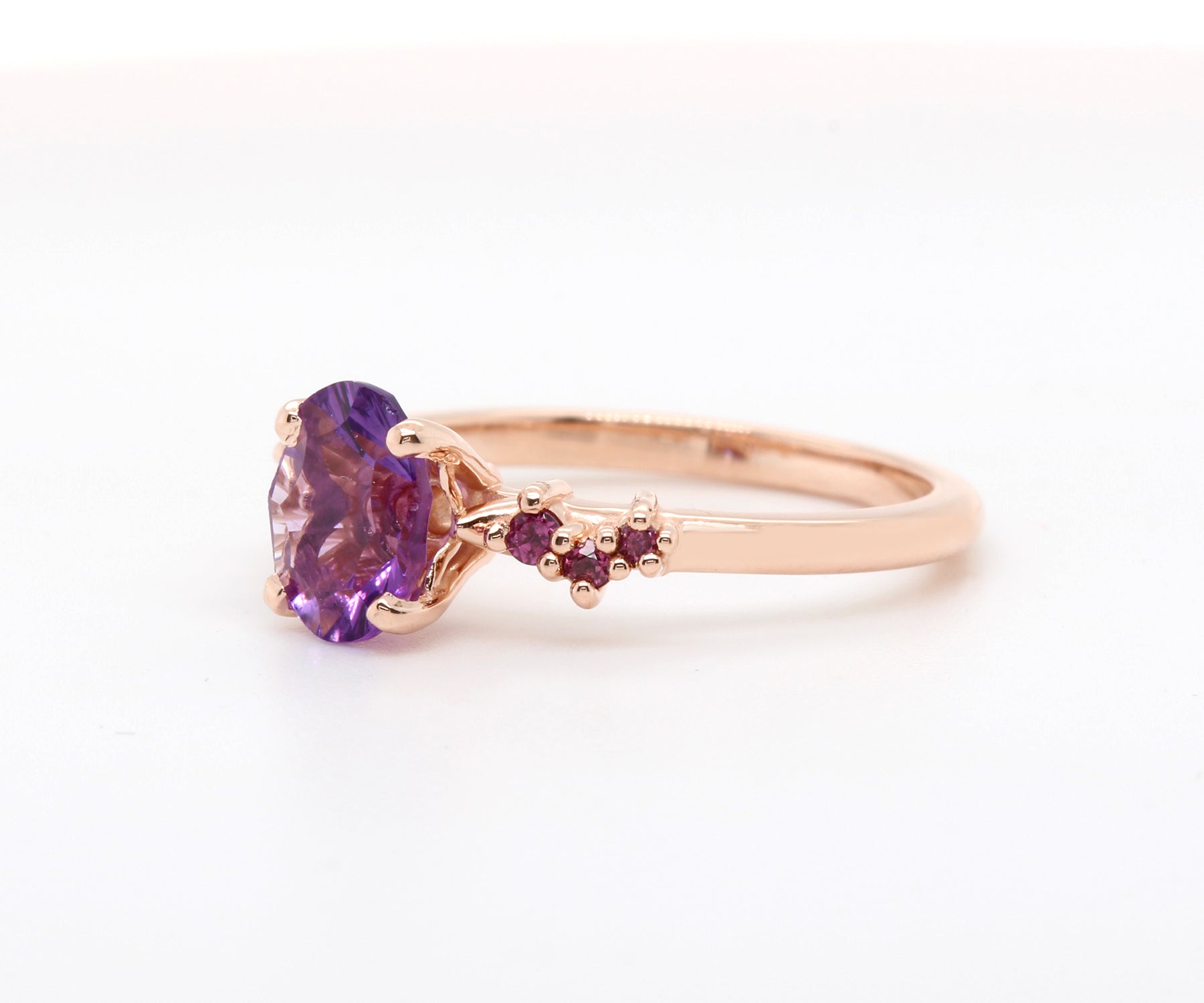 Simple Offset Amethyst Garnet Rose Gold Ring